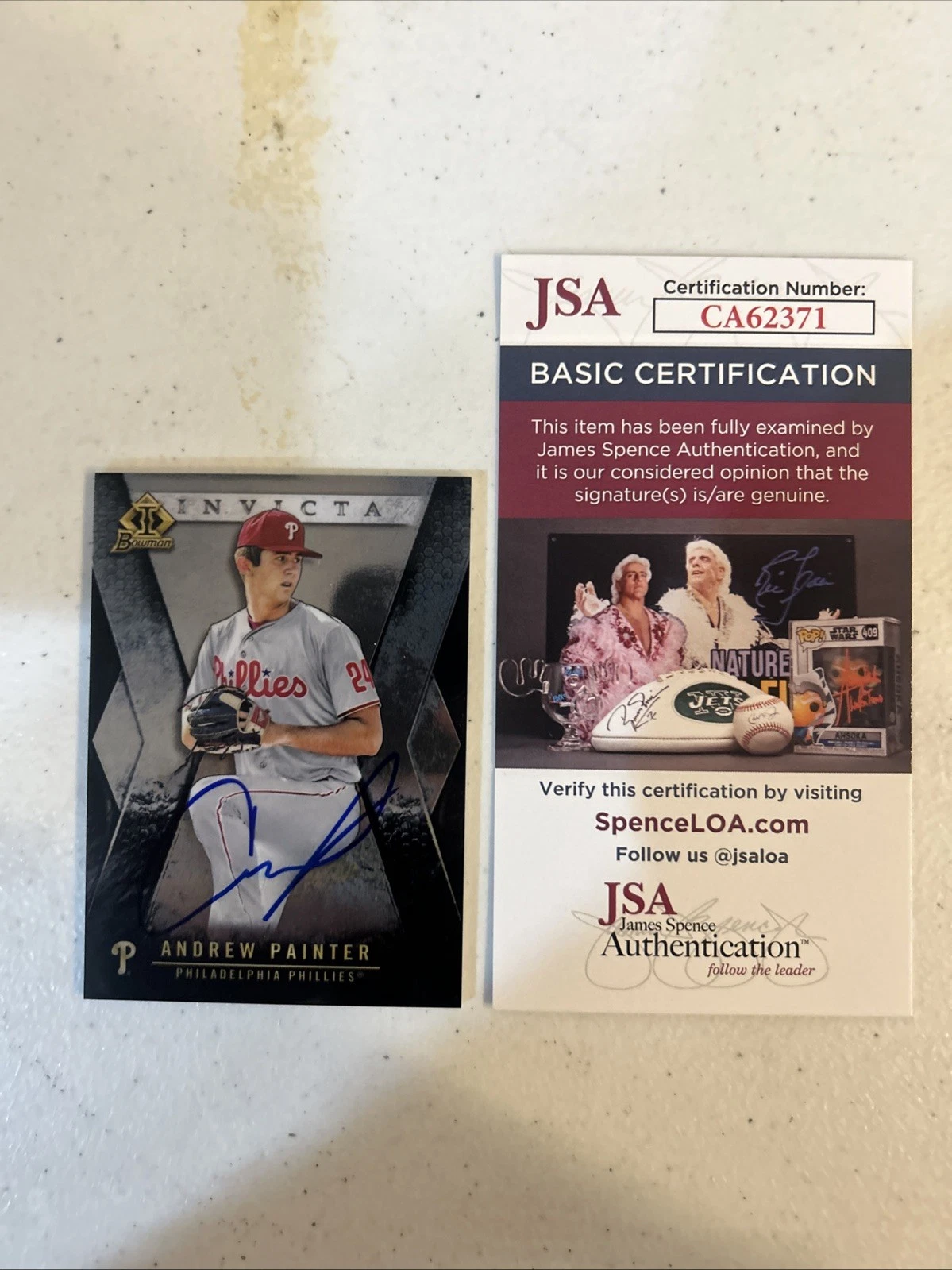 ANDREW PAINTER SIGNED AUTOGRAPH 2021 BOWMAN  INVICTA JSA COA PHILLIES PROSPECT
