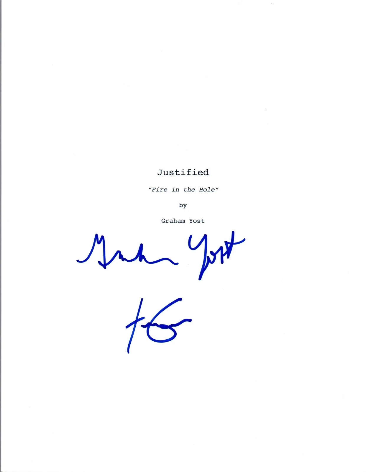 Graham Yost & Fred Golan Signed Autograph JUSTIFIED Pilot Episode Script COA VD