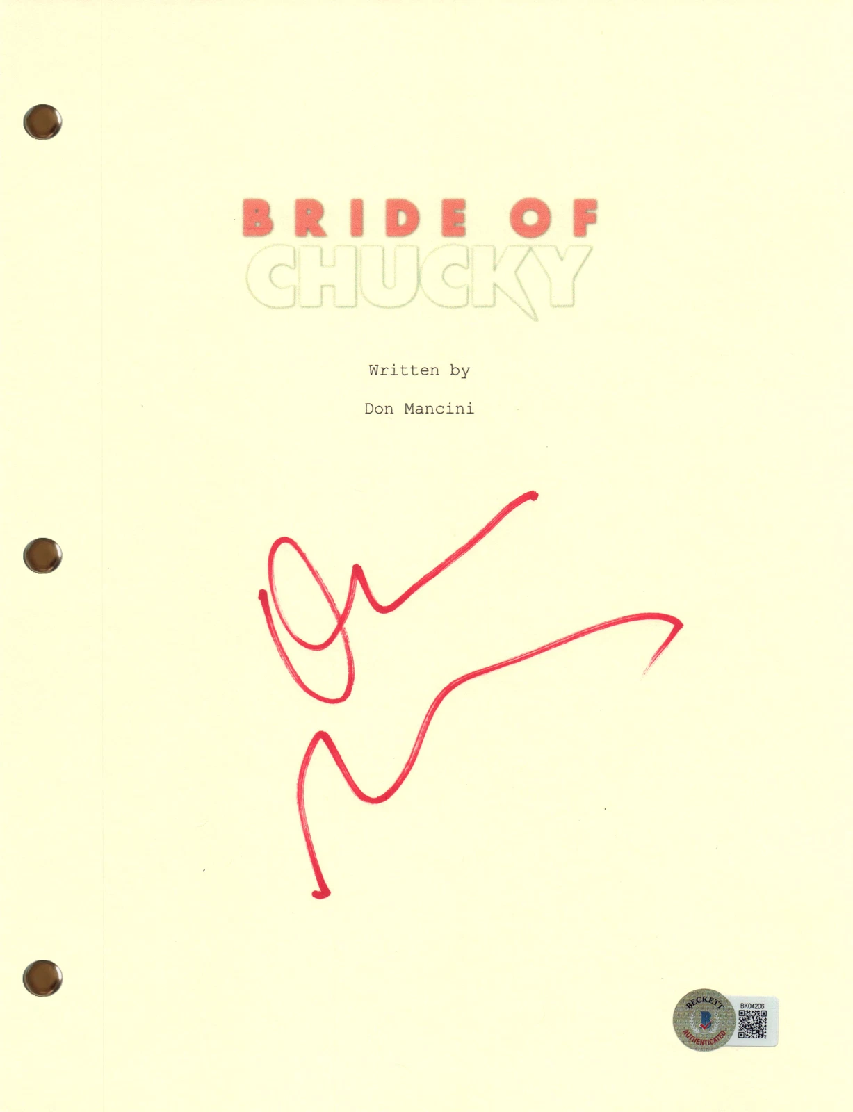 Don Mancini Signed Autograph Bride of Chucky Script Screenplay Horror BAS COA