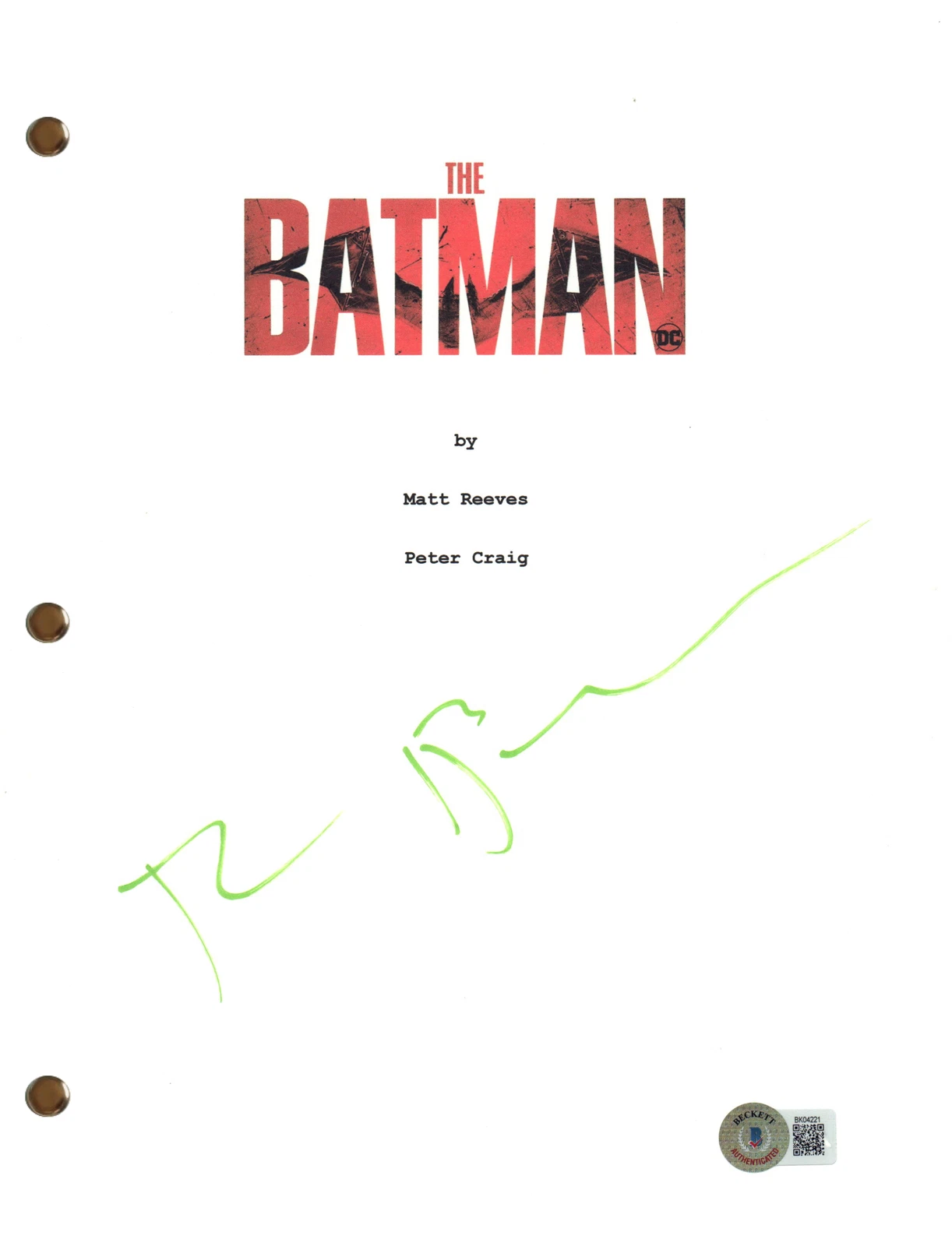 Paul Dano Signed Autograph The Batman Full Movie Script Screenplay Beckett COA