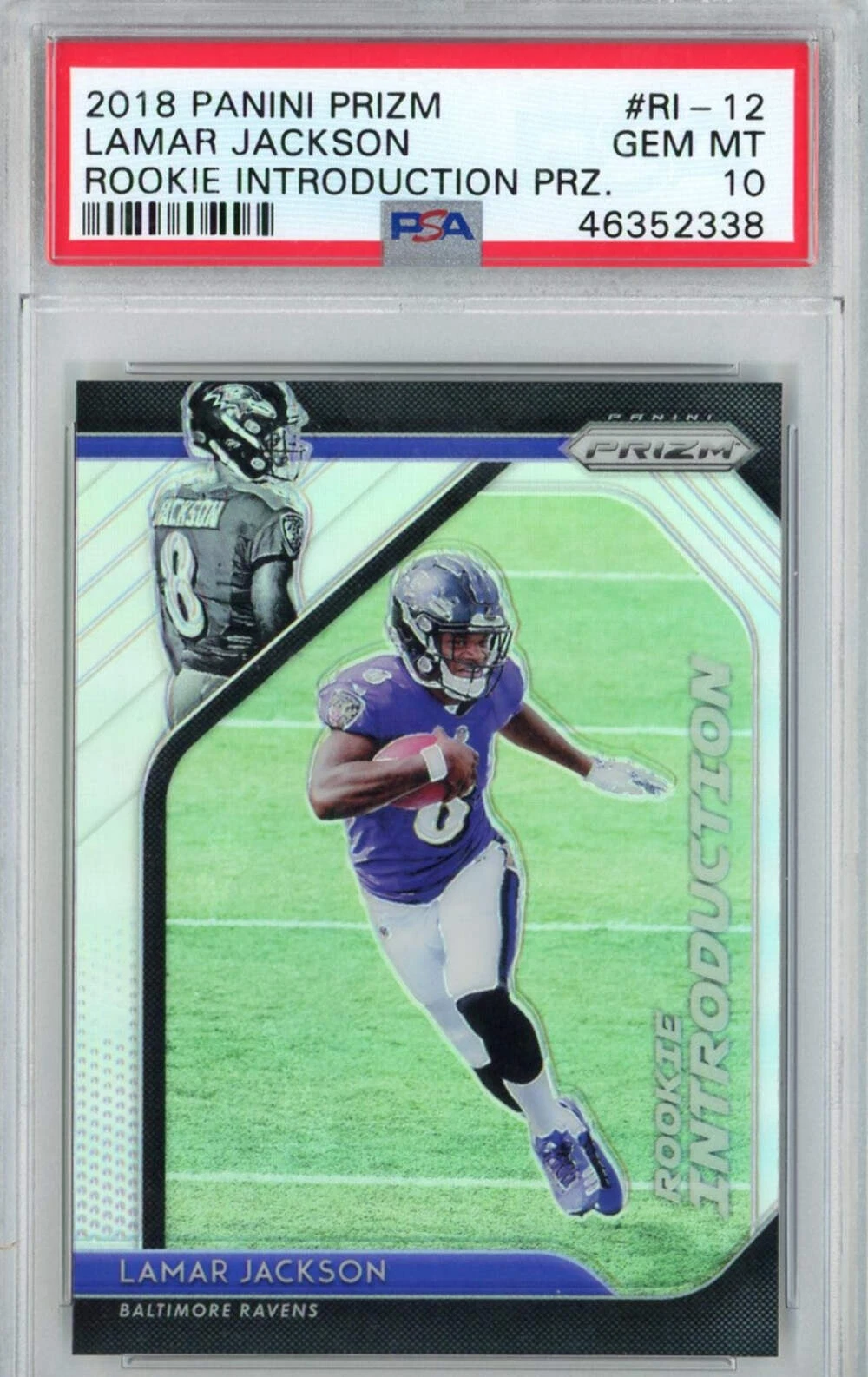 Graded 2018 Prizm Lamar Jackson #RI-12 Rookie Introduction Football Card PSA 10