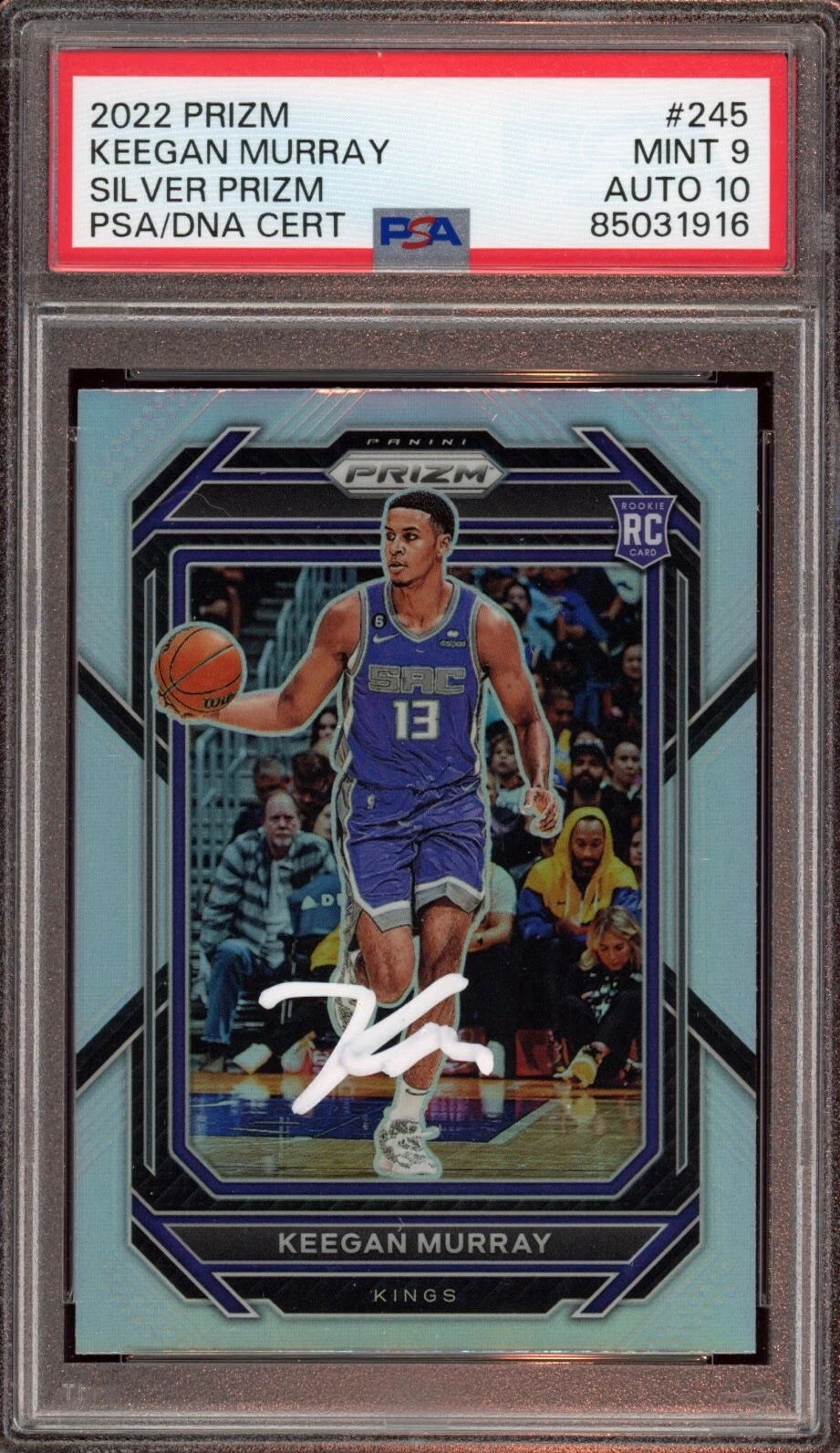 2022 Panini Prizm #245 Keegan Murray Silver Prizm Rookie Card Auto Psa MINT 9/10