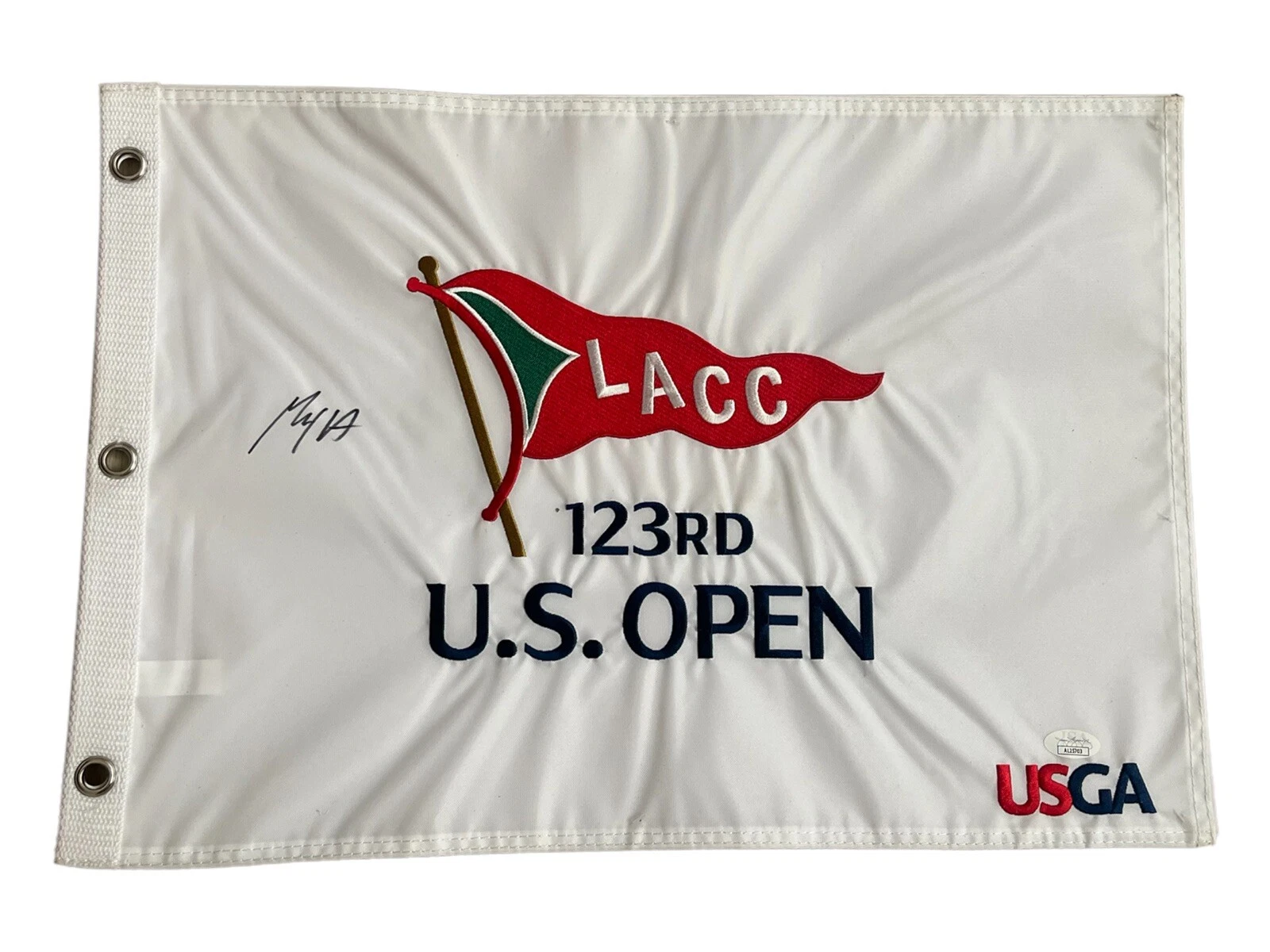 Max Homa Signed 2023 123rd US Open Championship Pin Flag JSA Coa 2024 MASTERS