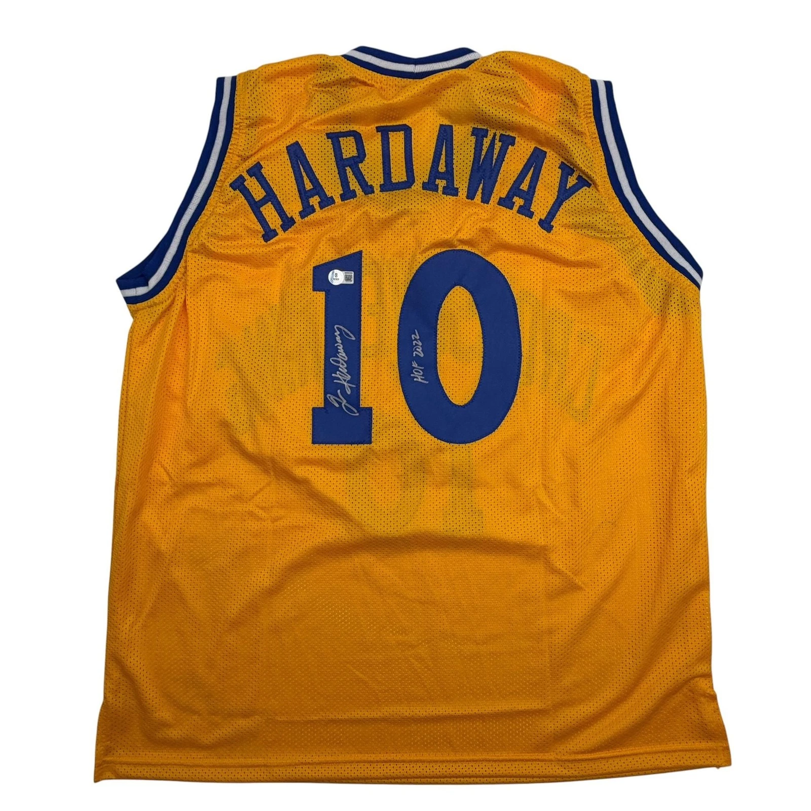 Autographed/Signed Tim Hardaway Golden State Yellow Jersey Beckett BAS COA