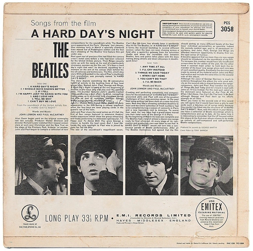 The Beatles Paul McCartney Signed Auto 1964 A Hard Day's Night Album Beckett BAS