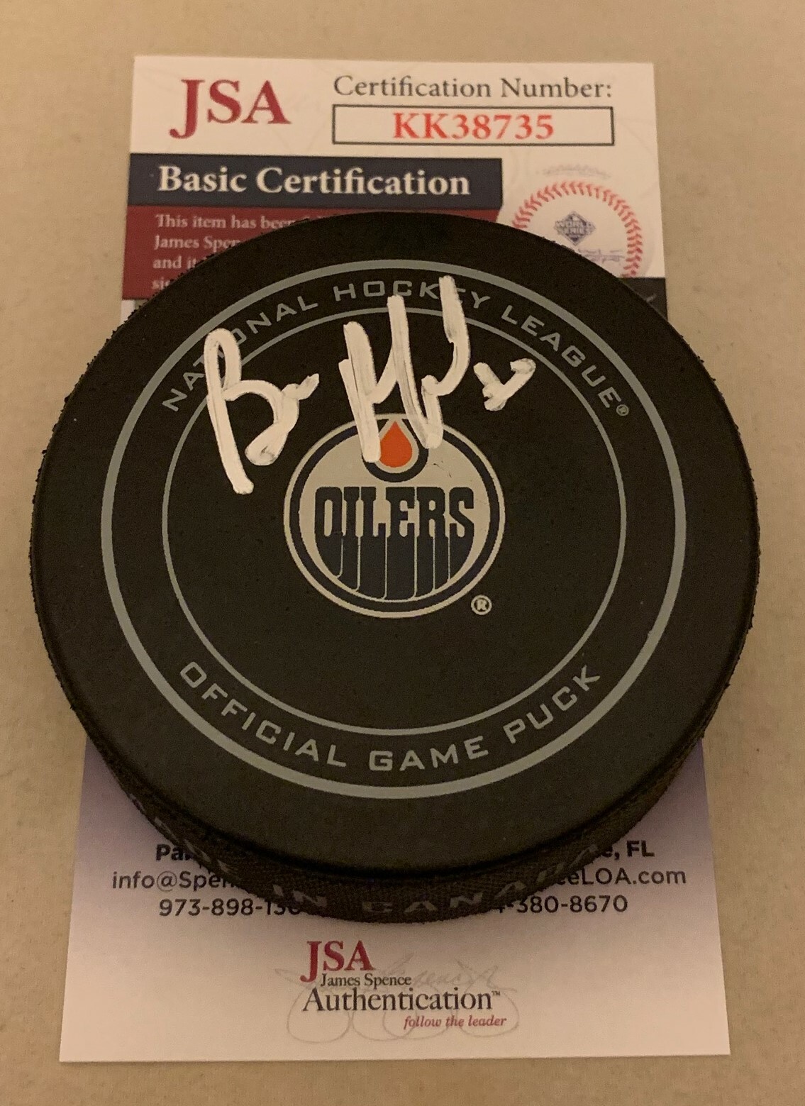 Bill Ranford signed Edmonton Oilers Official Game Puck autographed JSA