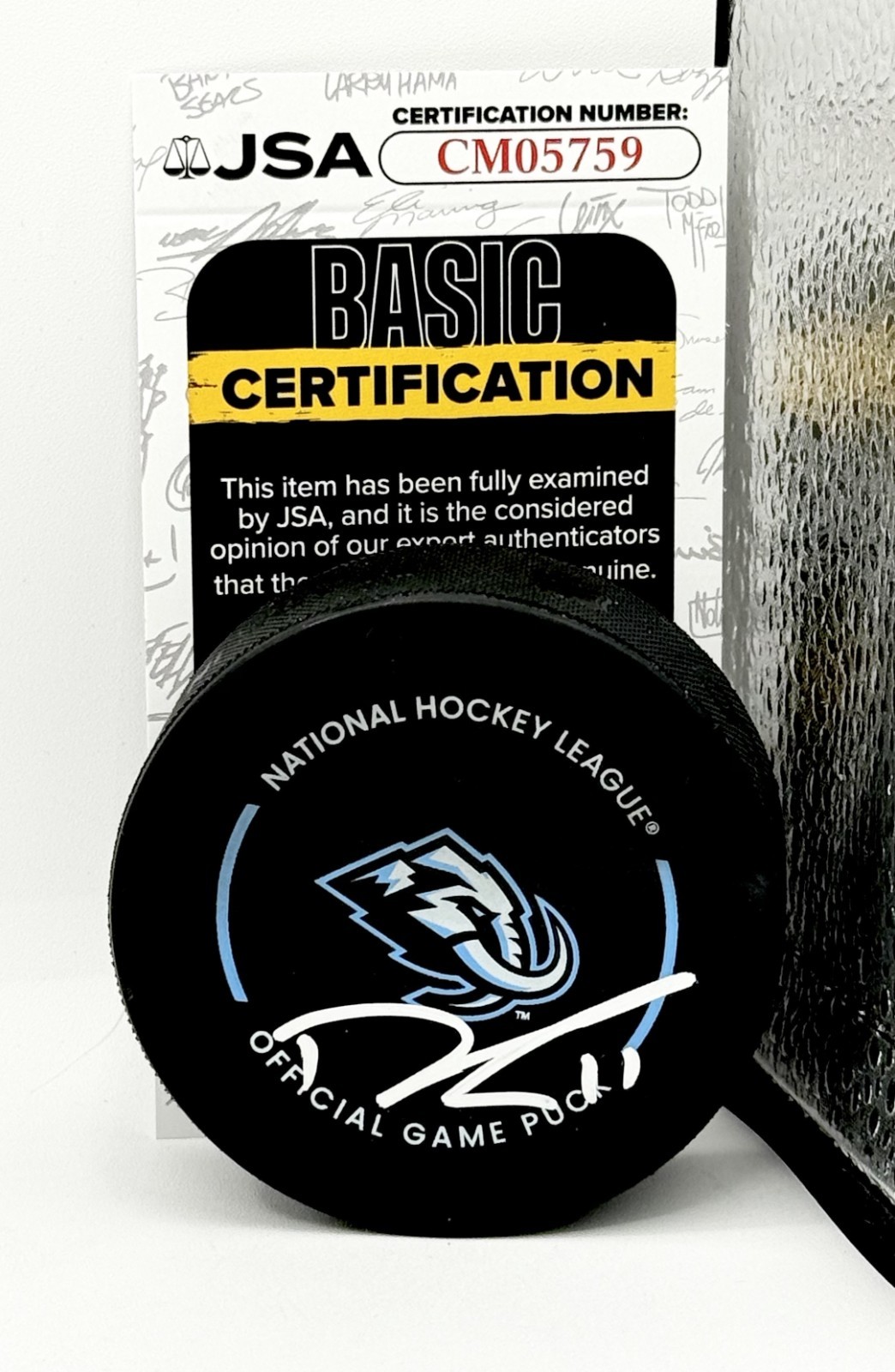 Dylan Guenther signed Utah Mammoth Official Game Puck autographed JSA