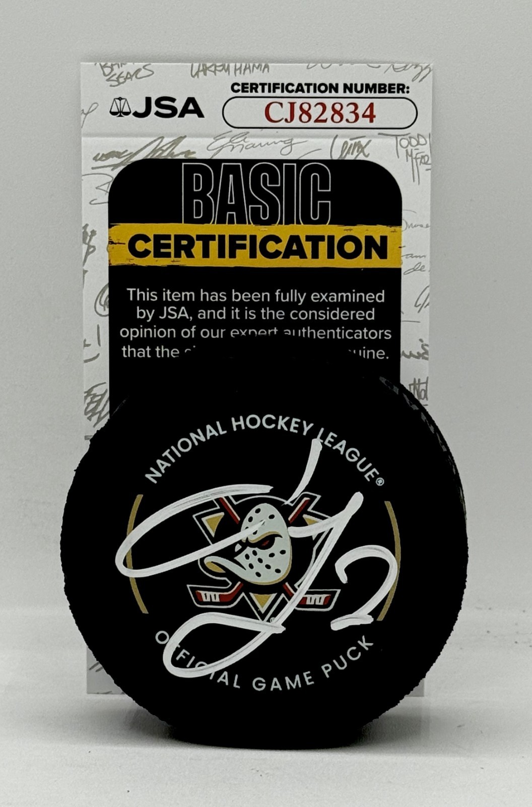 Jackson LaCombe signed Anaheim Ducks Official Game Puck autographed JSA