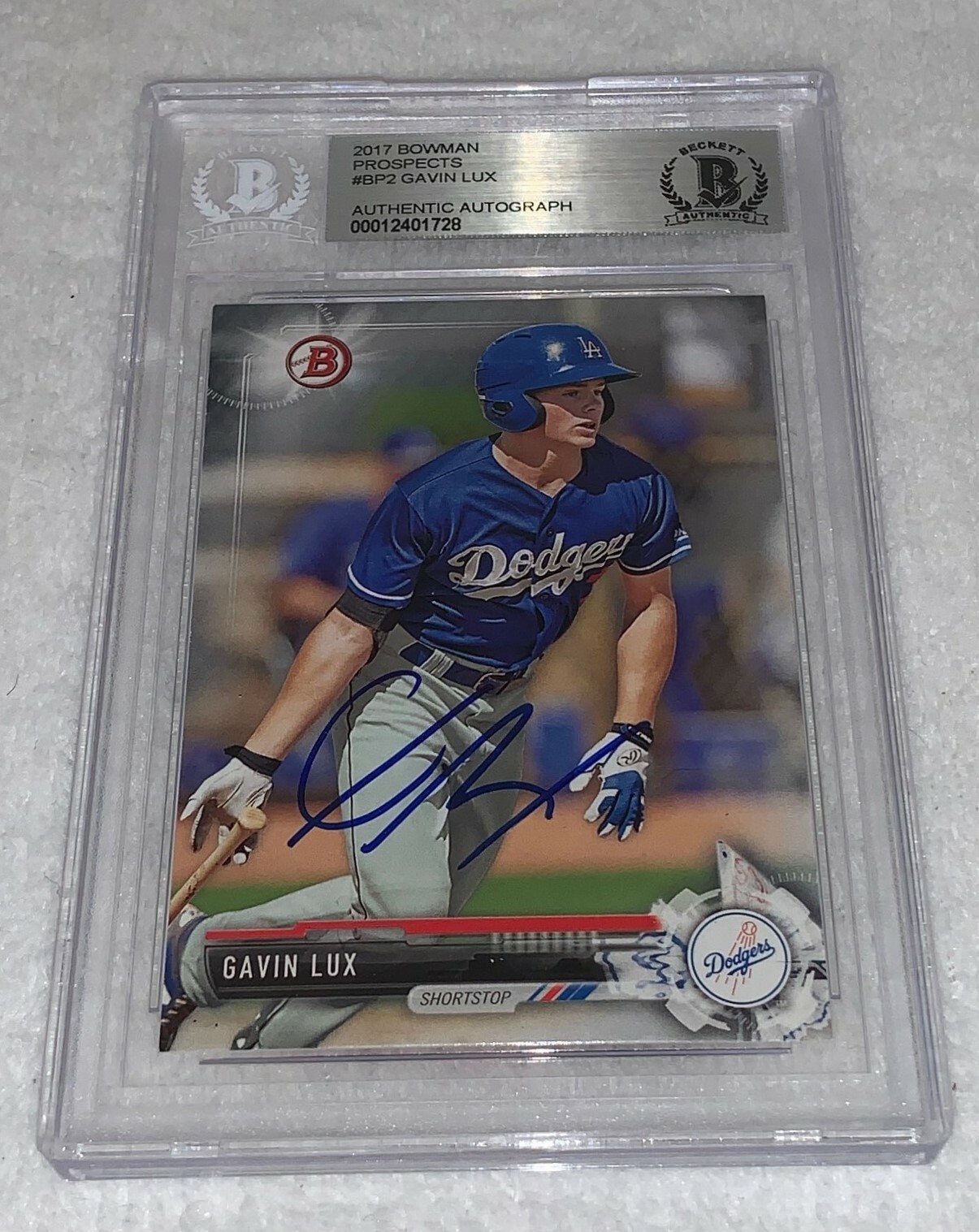 Gavin Lux LA Dodgers signed 2017 Bowman Prospects Rookie Card BAS Beckett