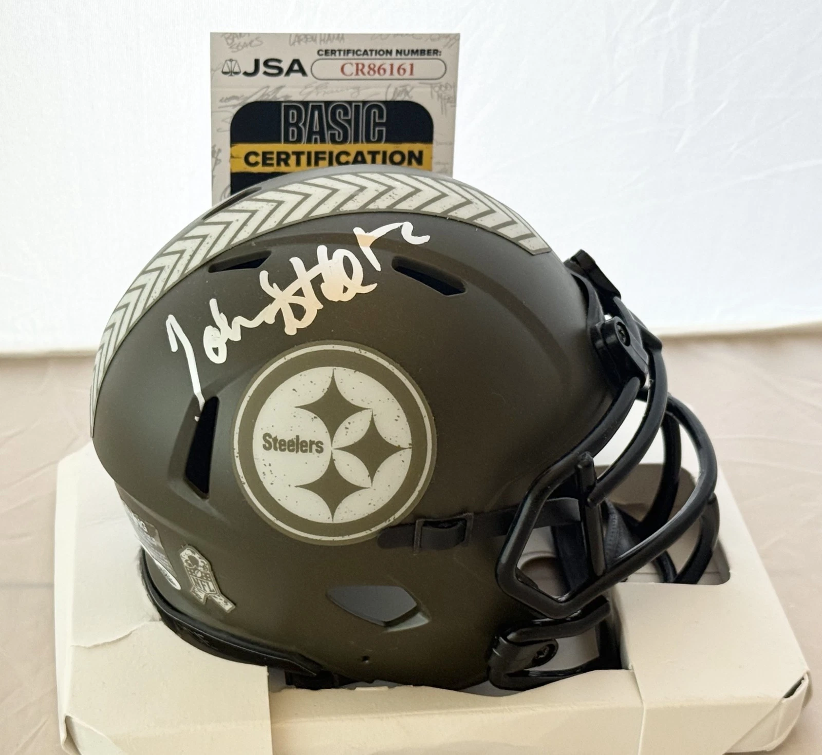 John Stallworth signed Pittsburgh Steelers Salute To Service mini helmet JSA
