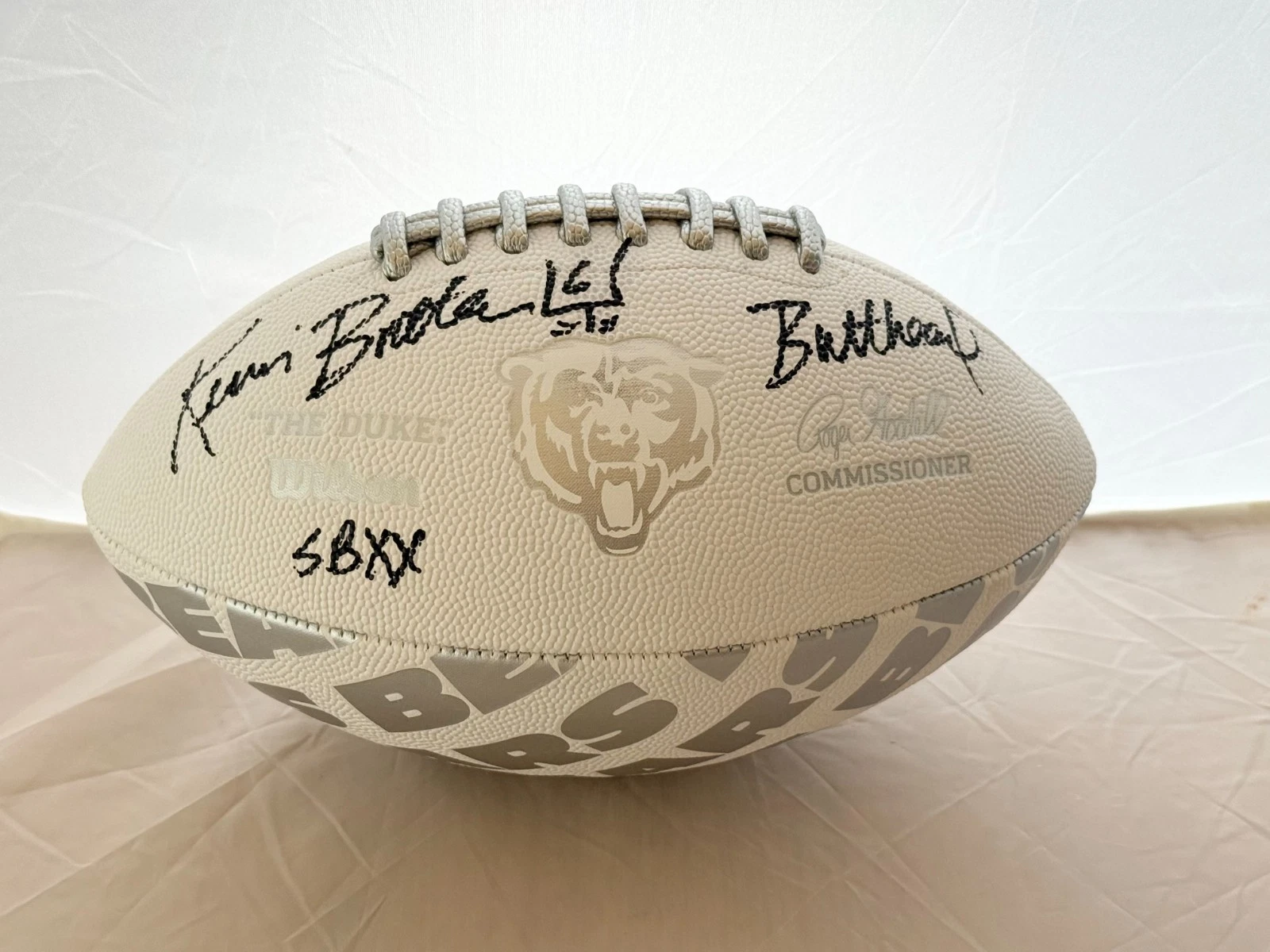 Kevin Butler signed Chicago Bears Logo Football W/ Inscriptions Beckett Witness