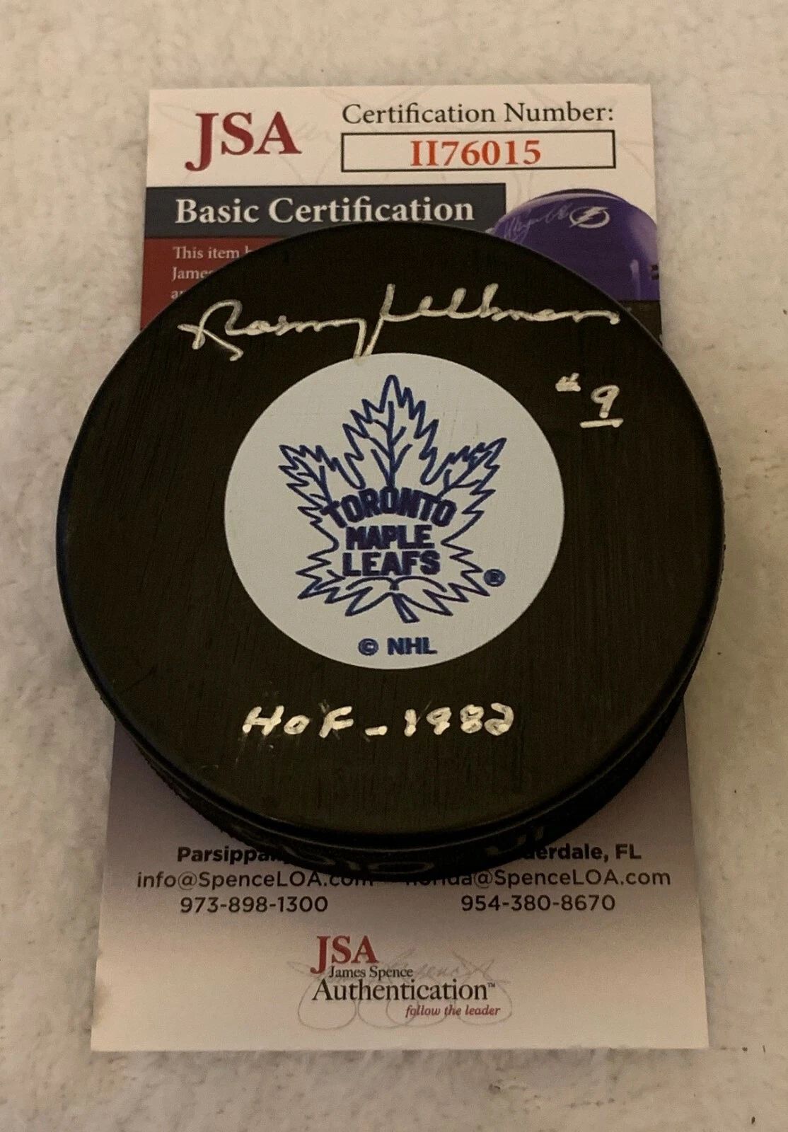 Norm Ullman signed Toronto Maple Leafs Puck autographed W/ HOF Inscription JSA