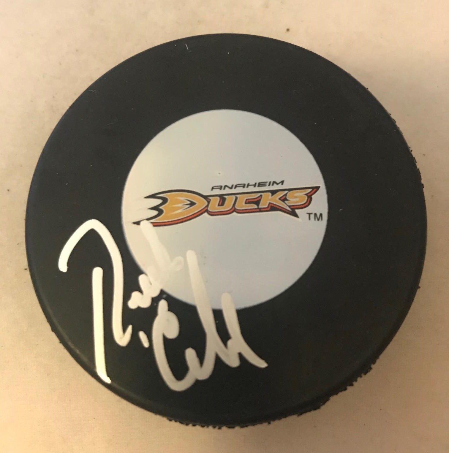 Randy Carlyle signed Anaheim Ducks puck autographed