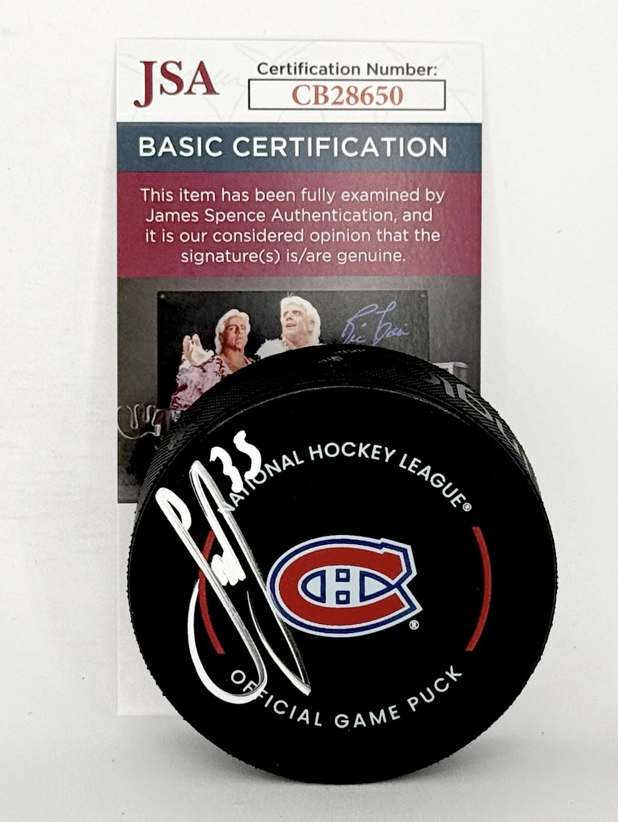 Sam Montembeault signed Montreal Canadiens Official Game Puck autographed JSA
