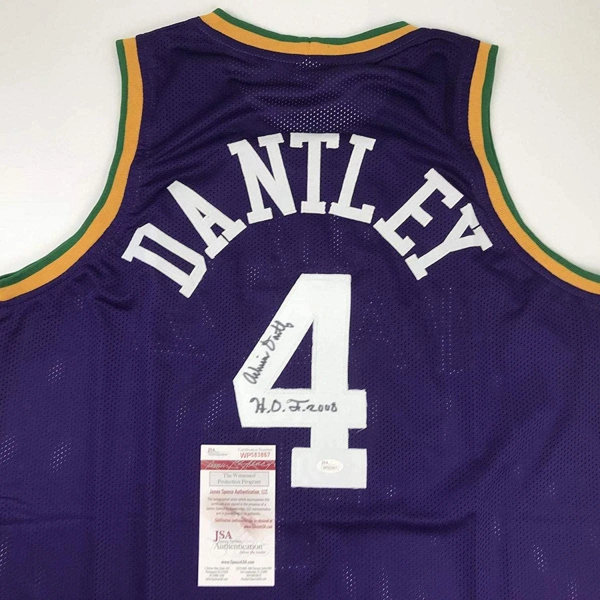 Autographed/Signed Adrian Dantley HOF 2008 Utah Purple Jersey JSA COA