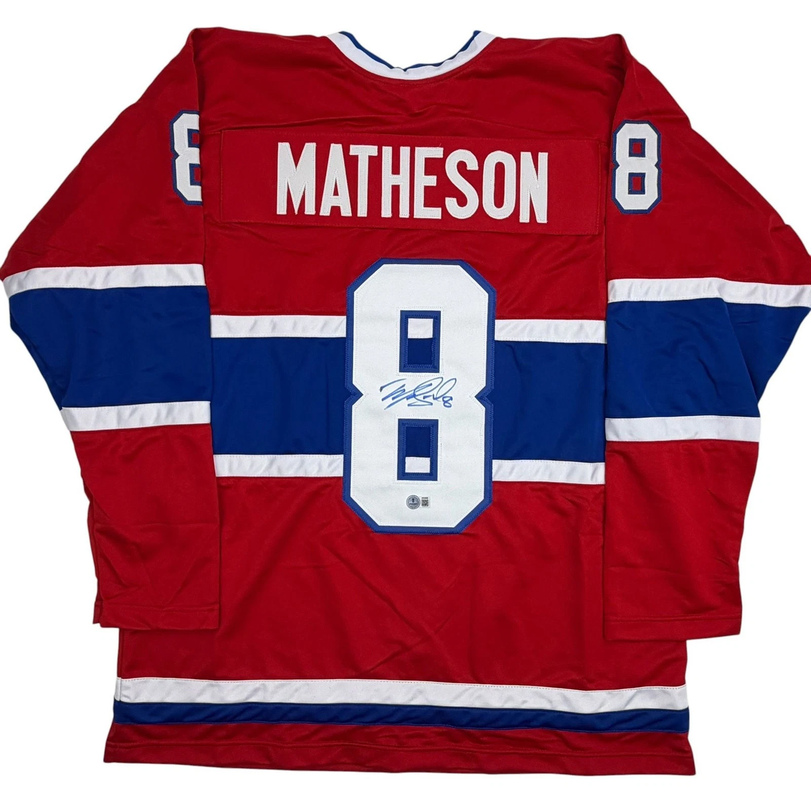Autographed/Signed Mike Matheson Montreal Red Hockey Jersey Beckett BAS COA