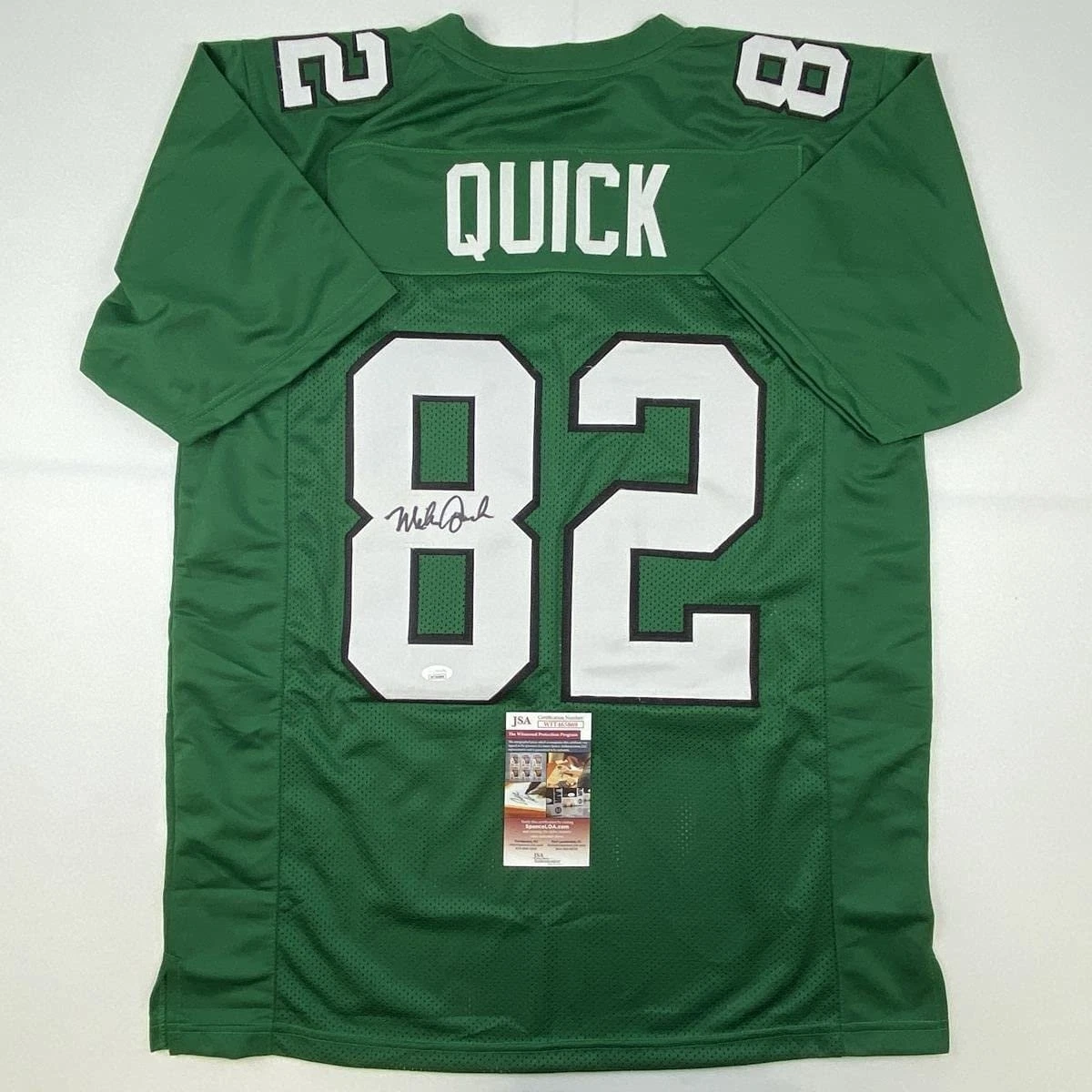 Autographed/Signed Mike Quick Philadelphia Kelly Green Jersey JSA COA