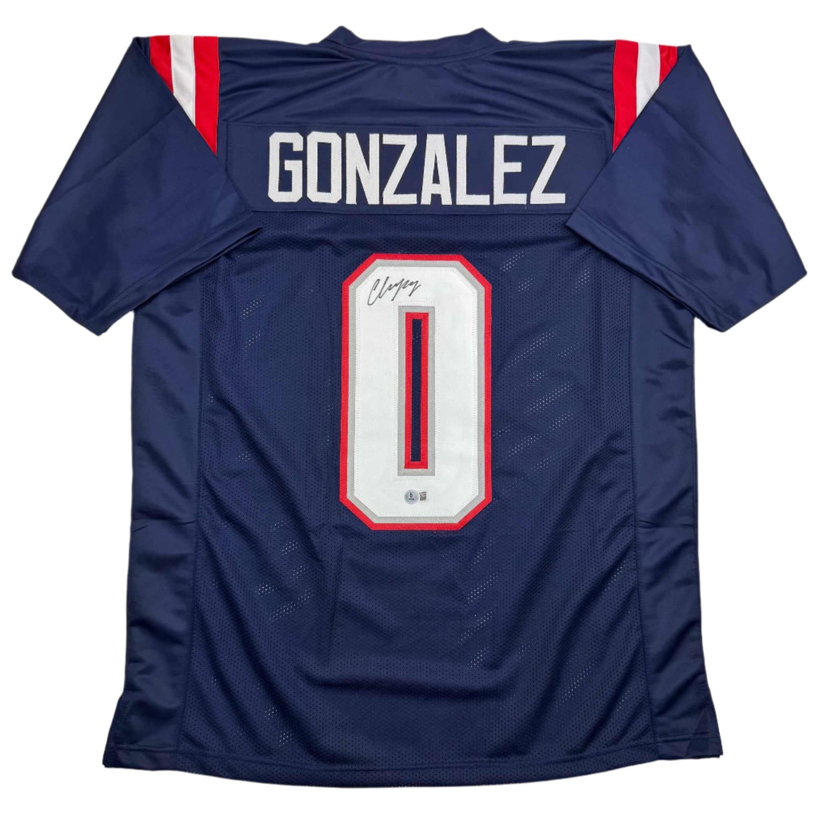 Autographed/Signed Christian Gonzalez New England Blue Jersey BAS COA