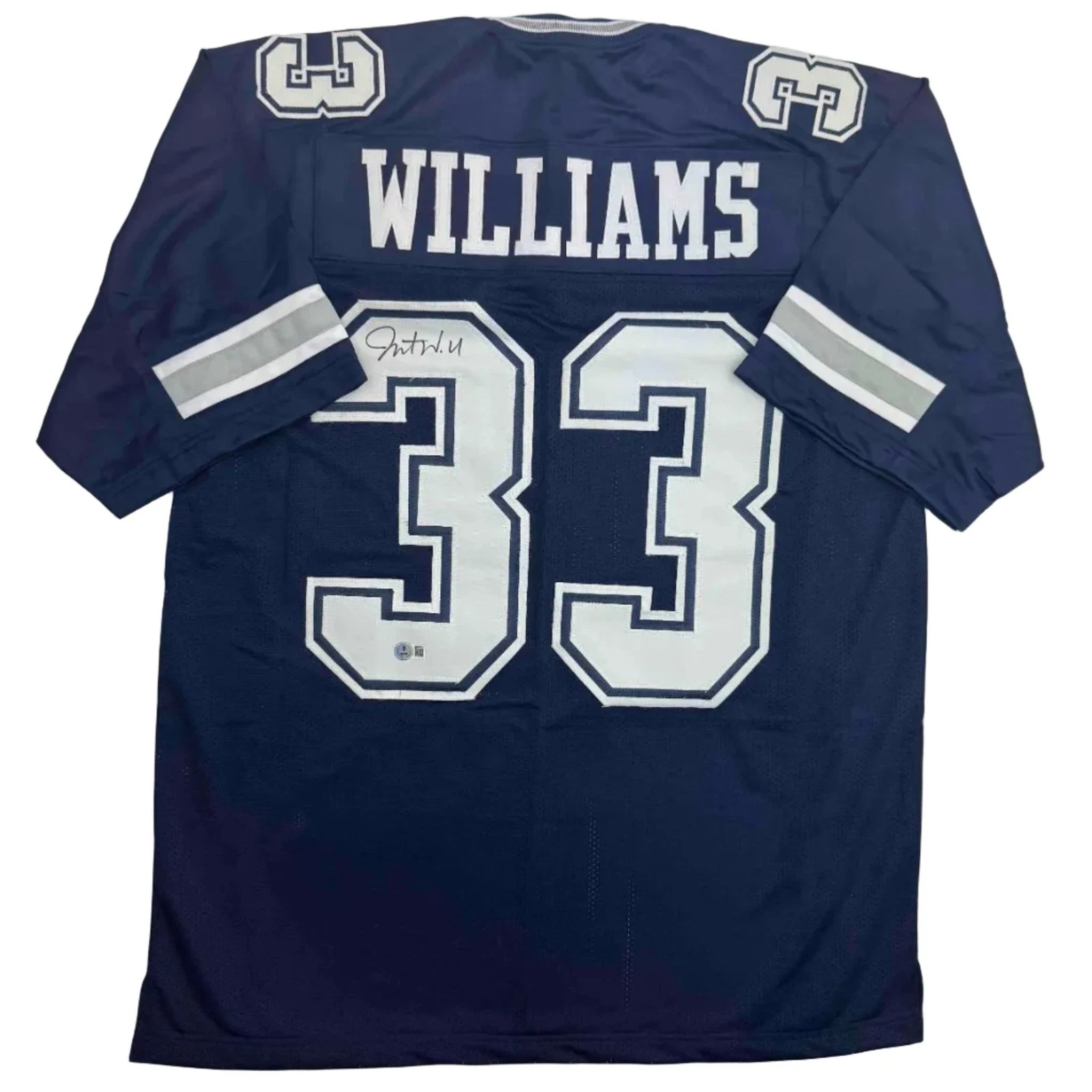 Autographed/Signed Javonte Williams Dallas Blue Jersey Beckett BAS COA