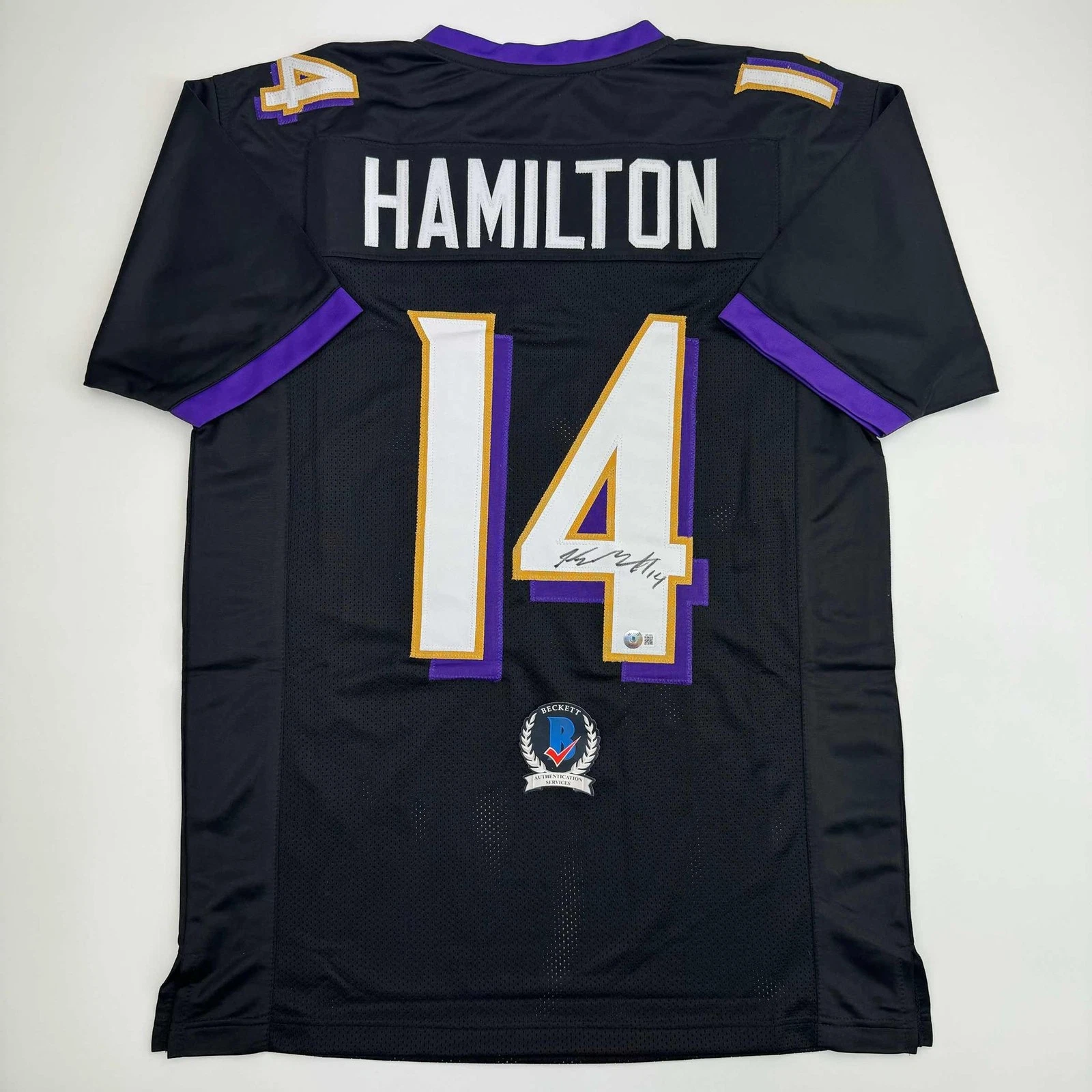 Autographed/Signed Kyle Hamilton Baltimore Black Jersey Beckett BAS COA