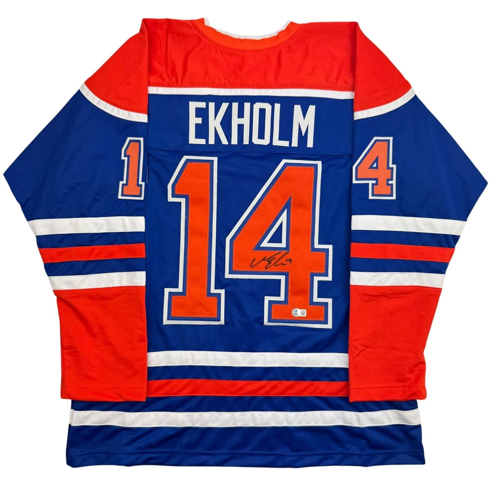Autographed/Signed Mattias Ekholm Edmonton Blue Jersey Beckett BAS COA