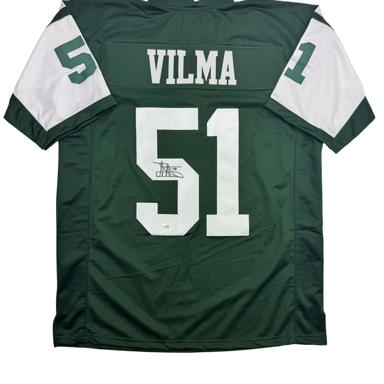 Autographed/Signed Jonathan Vilma New York Green Football Jersey JSA COA