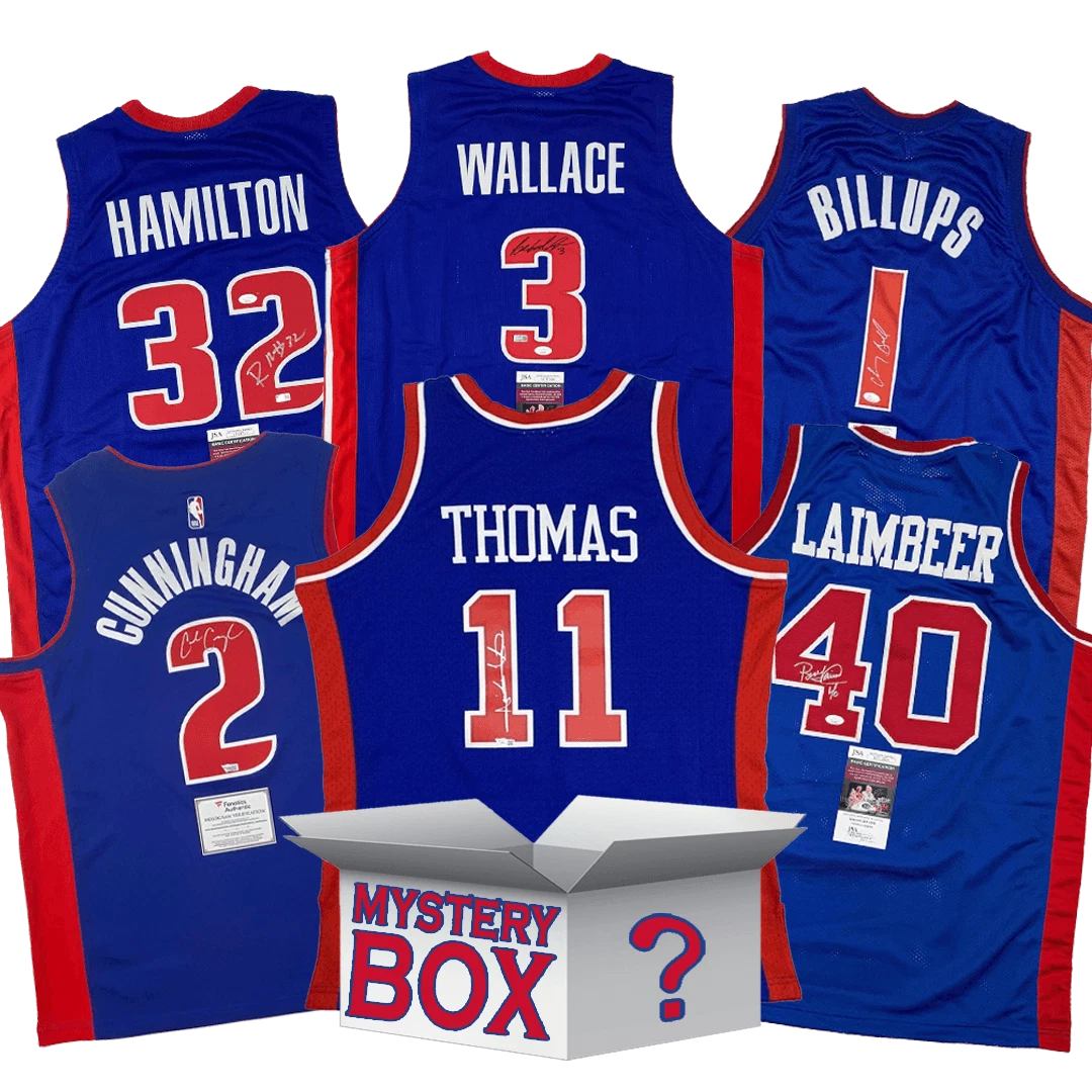 Autographed/Signed Detroit Jersey Mystery Box with PSA JSA or BAS COA