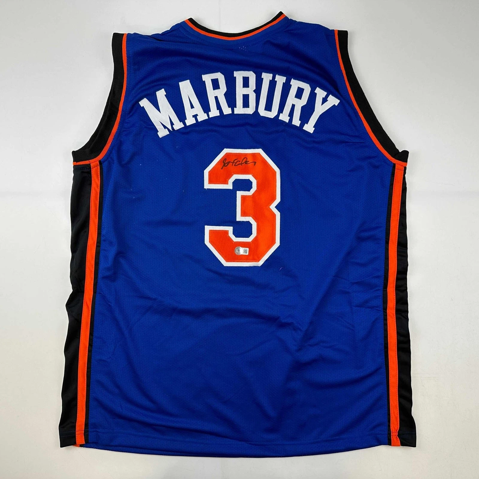 Autographed/Signed Stephon Marbury New York Blue Jersey Beckett COA