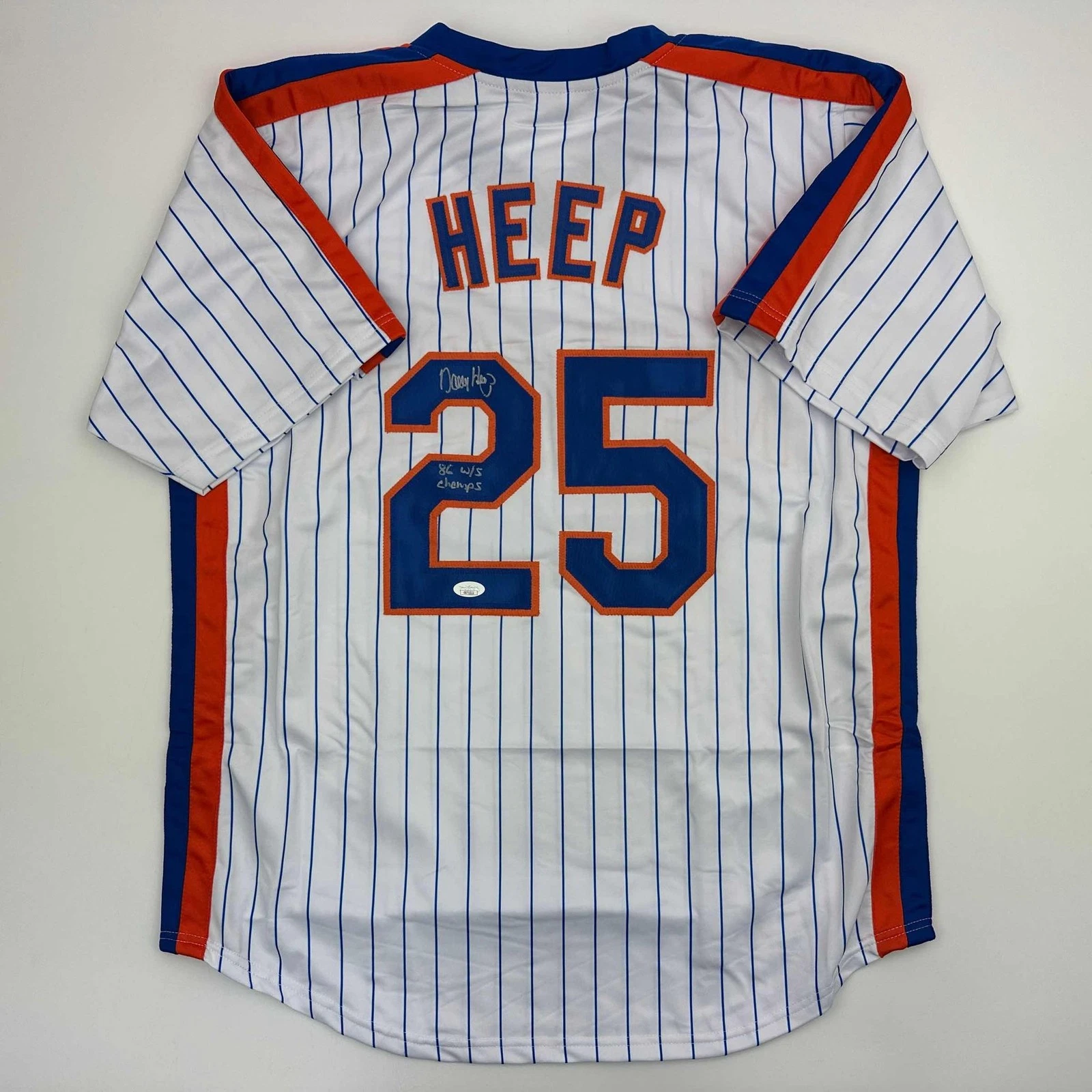 Signed Danny Heep 86 WS Champs New York Pinstripe Jersey JSA COA