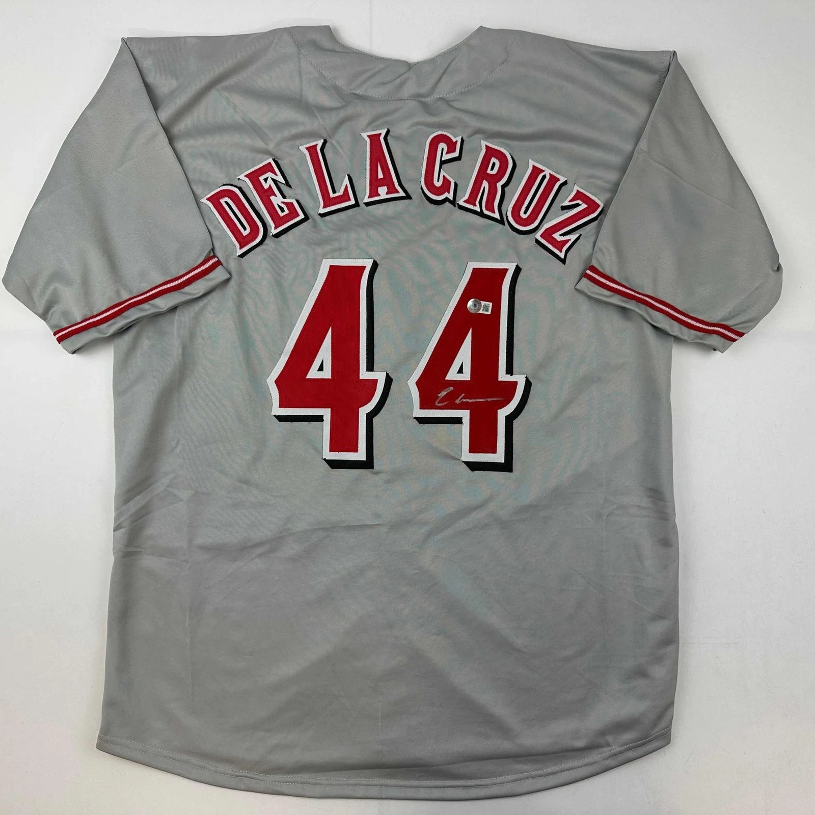 Autographed/Signed Elly De La Cruz Cincinnati Grey Jersey Beckett COA