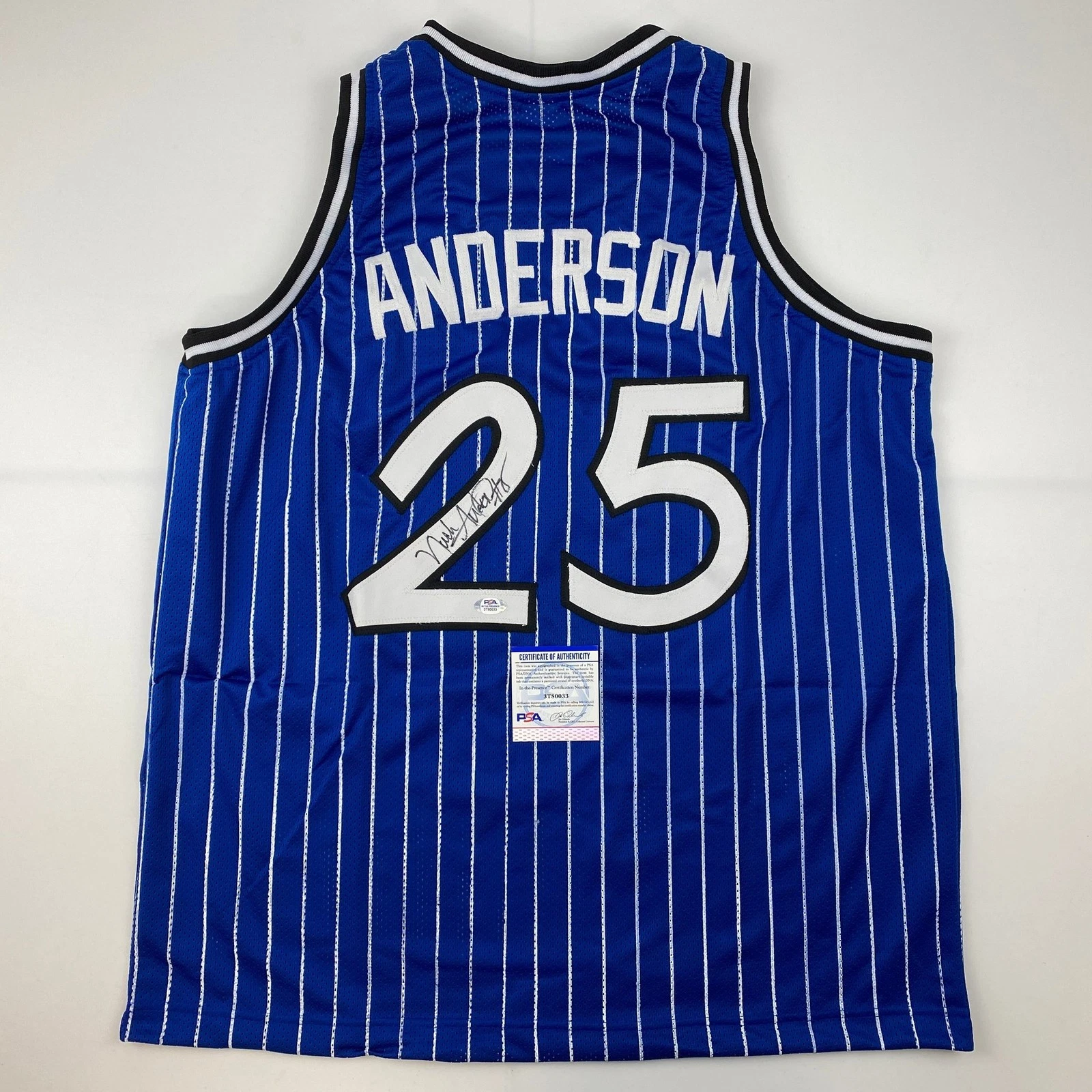 Autographed/Signed Nick Anderson Orlando Blue Pinstripe Jersey PSA/DN