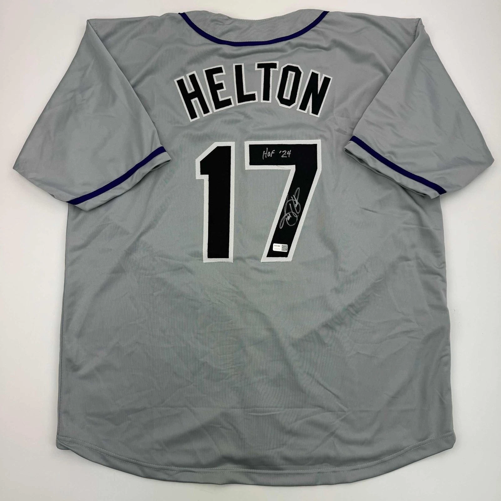 Autographed/Signed Todd Helton HOF 24 Colorado Grey Jersey Tristar COA