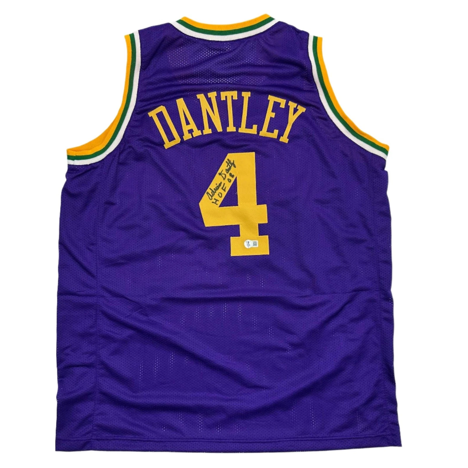 Autographed/Signed Adrian Dantley HOF 2008 Utah Purple Jersey Beckett COA