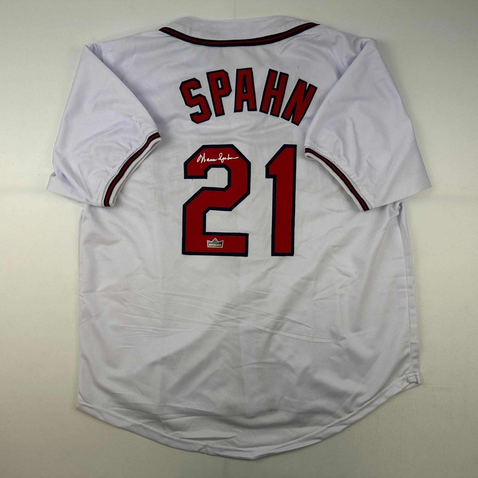 Facsimile Autographed Warren Spahn Atlanta White Jersey Size Men's XL