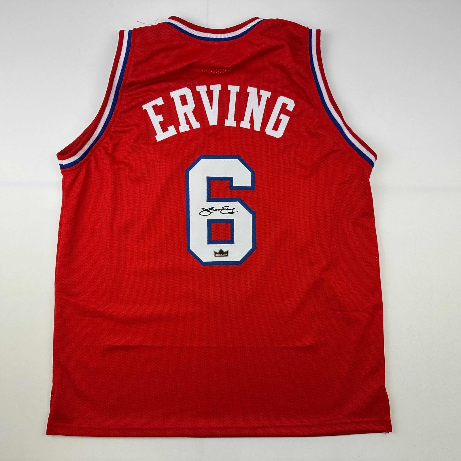 Facsimile Autographed Julius Dr J Erving Philadelphia Red Auto Jersey XL
