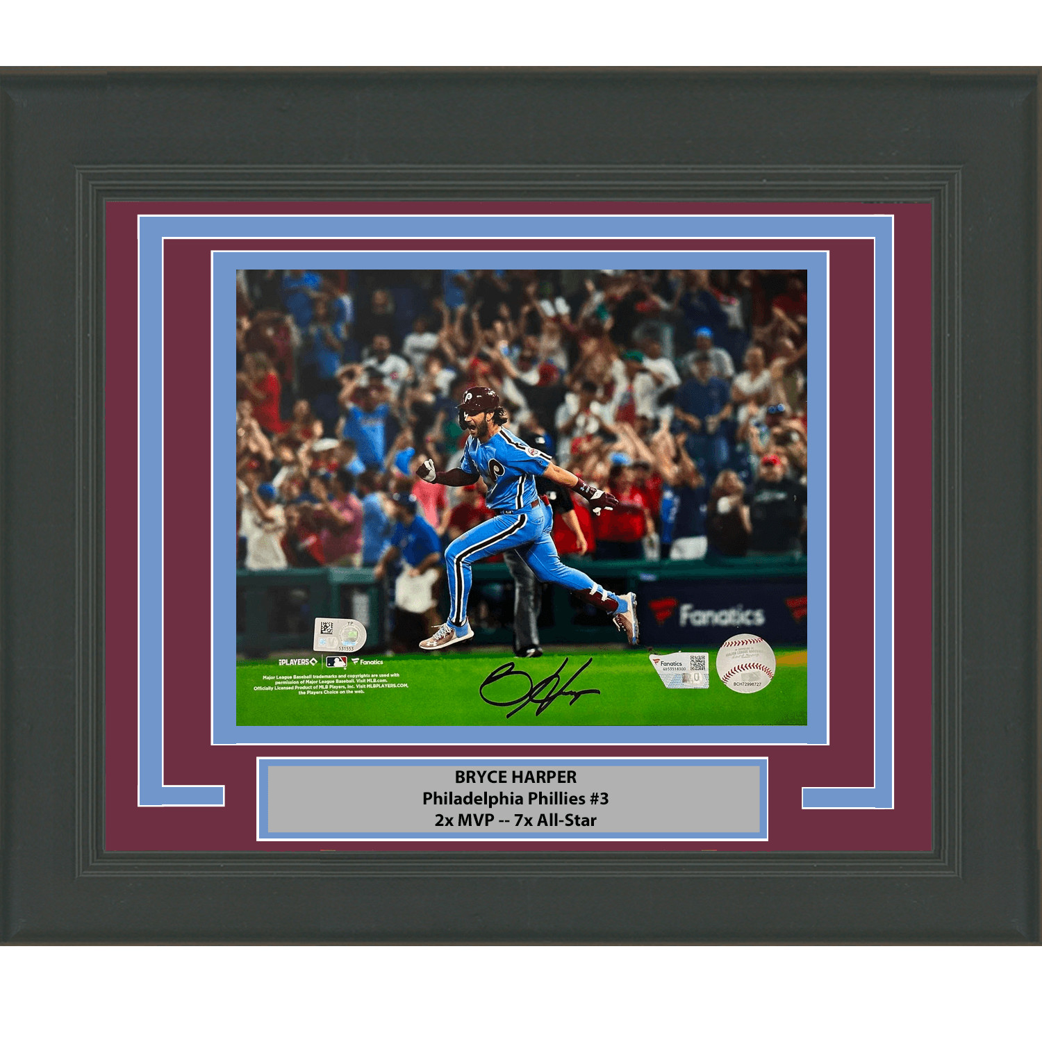 Framed Autographed Bryce Harper Phillies 8x10 Photo Fanatics & MLB COA #2