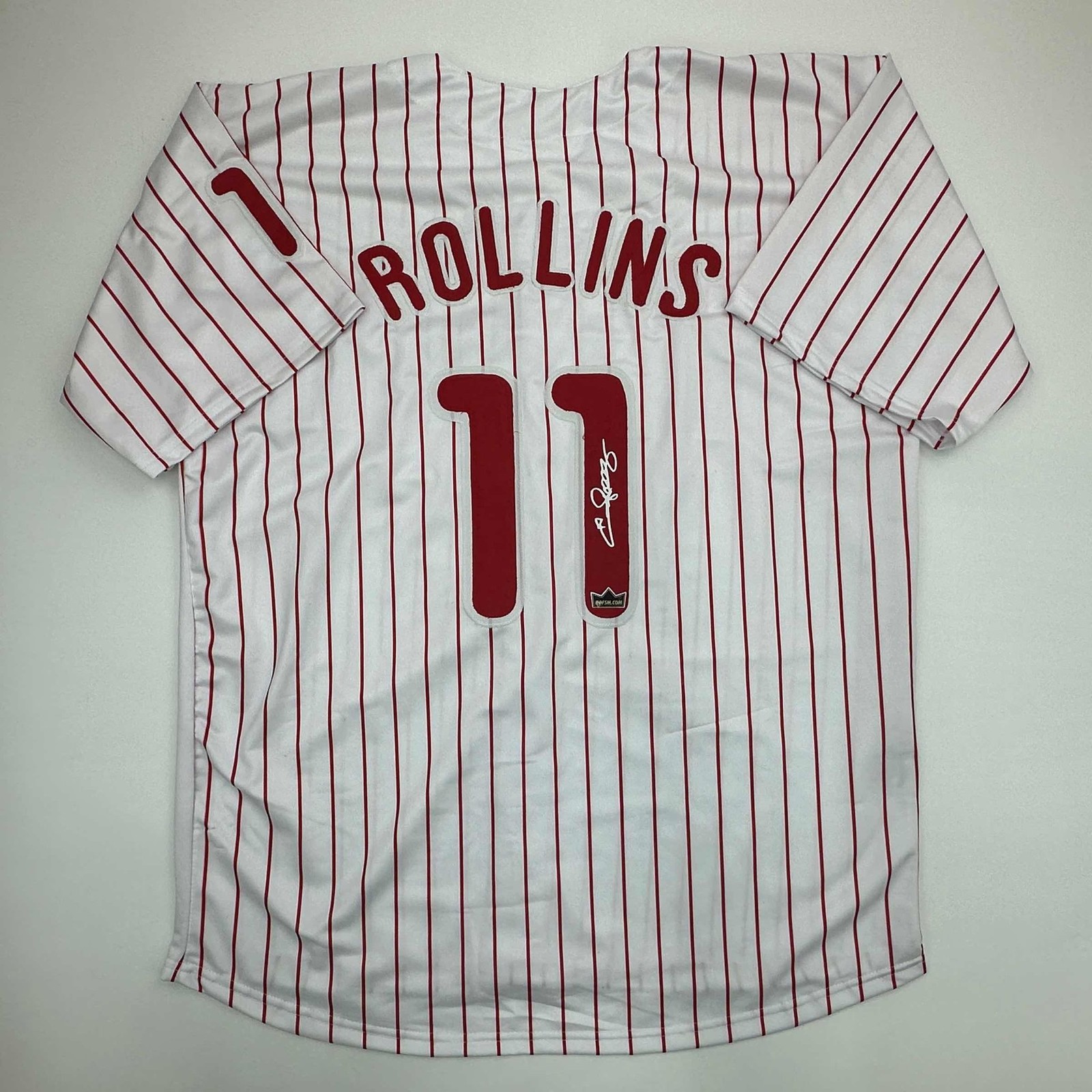 Facsimile Autographed Jimmy Rollins Philadelphia Pinstripe Jersey XL