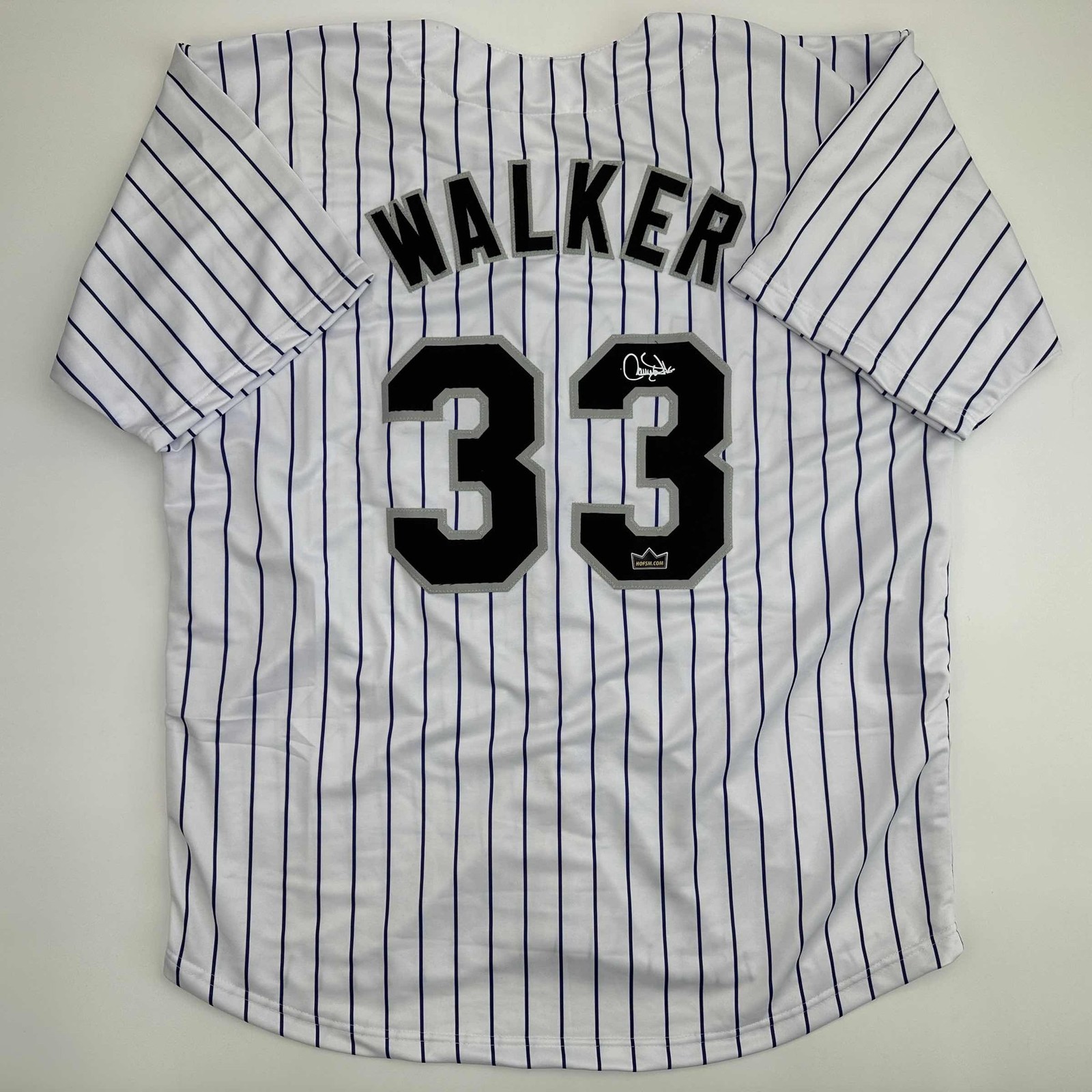 Facsimile Autographed Larry Walker Colorado Pinstripe Jersey Men's XL