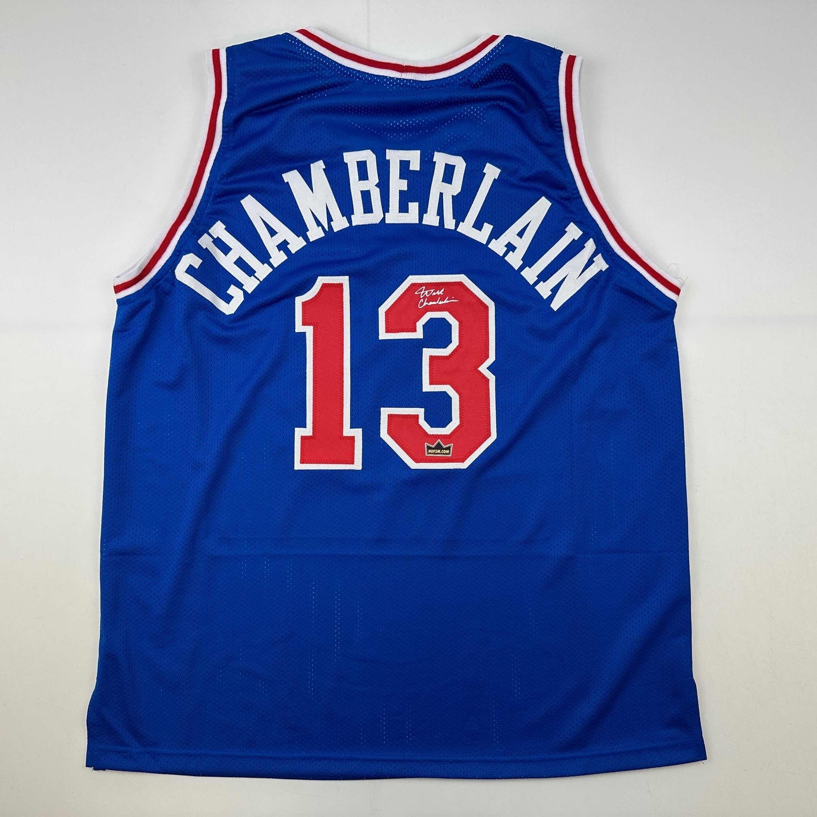 Facsimile Autographed Wilt Chamberlain Philadelphia Blue Auto Jersey XL
