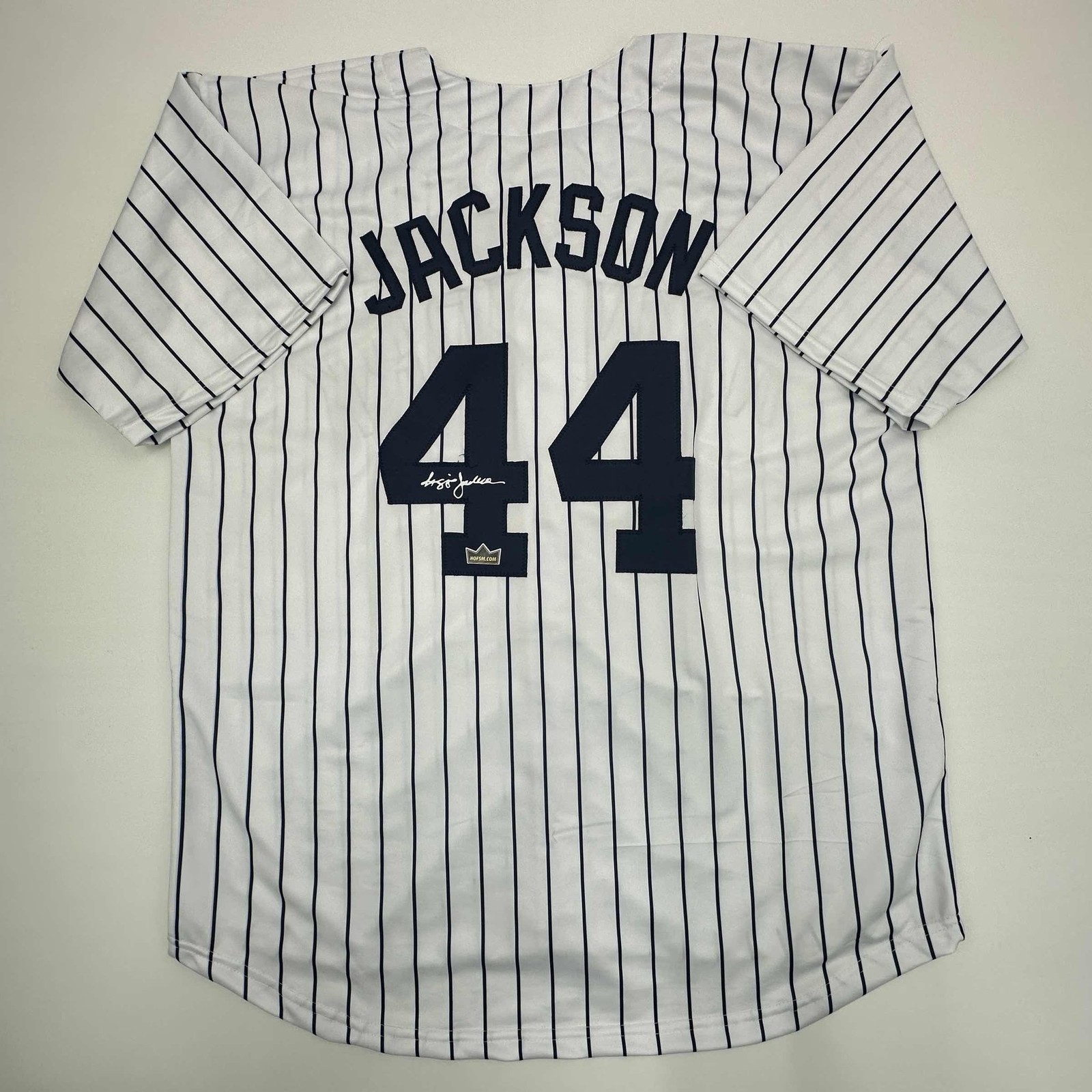 Facsimile Autographed Reggie Jackson New York Pinstripe Jersey Men's XL