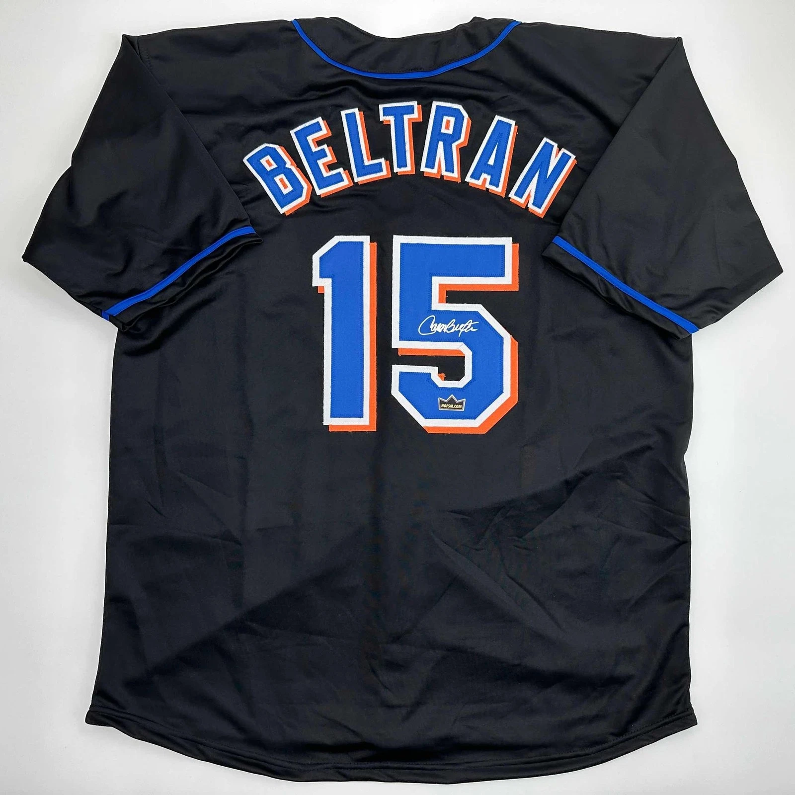 Facsimile Autographed Carlos Beltran New York Black Jersey Size Men's XL