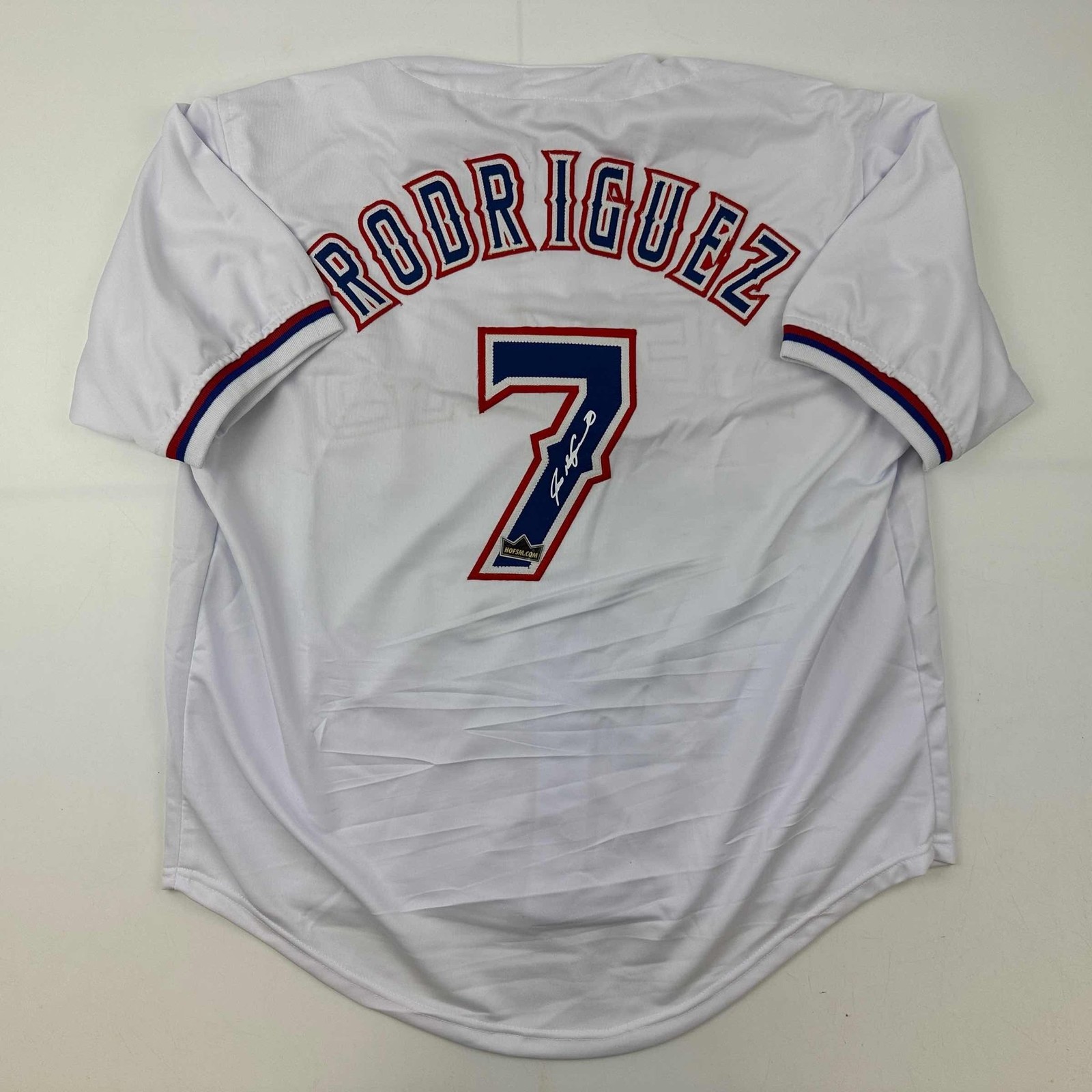 Facsimile Autographed Ivan Rodriguez Pudge Texas White Auto Jersey XL