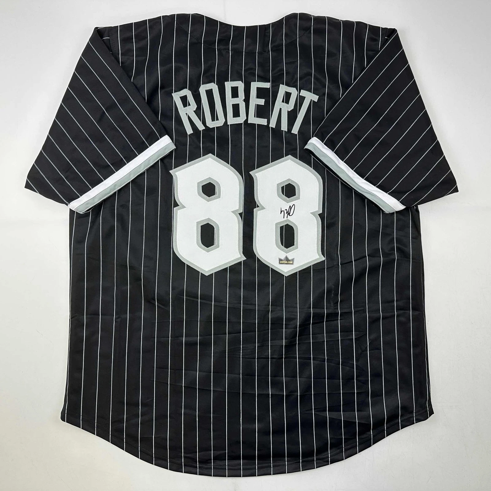 Facsimile Autographed Luis Robert Chicago Black Pinstripe Jersey Size XL