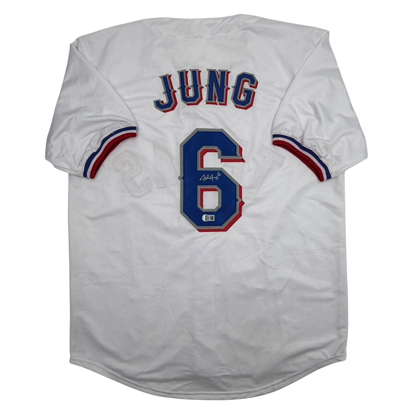 Autographed/Signed Josh Jung Texas White Baseball Jersey Beckett BAS COA