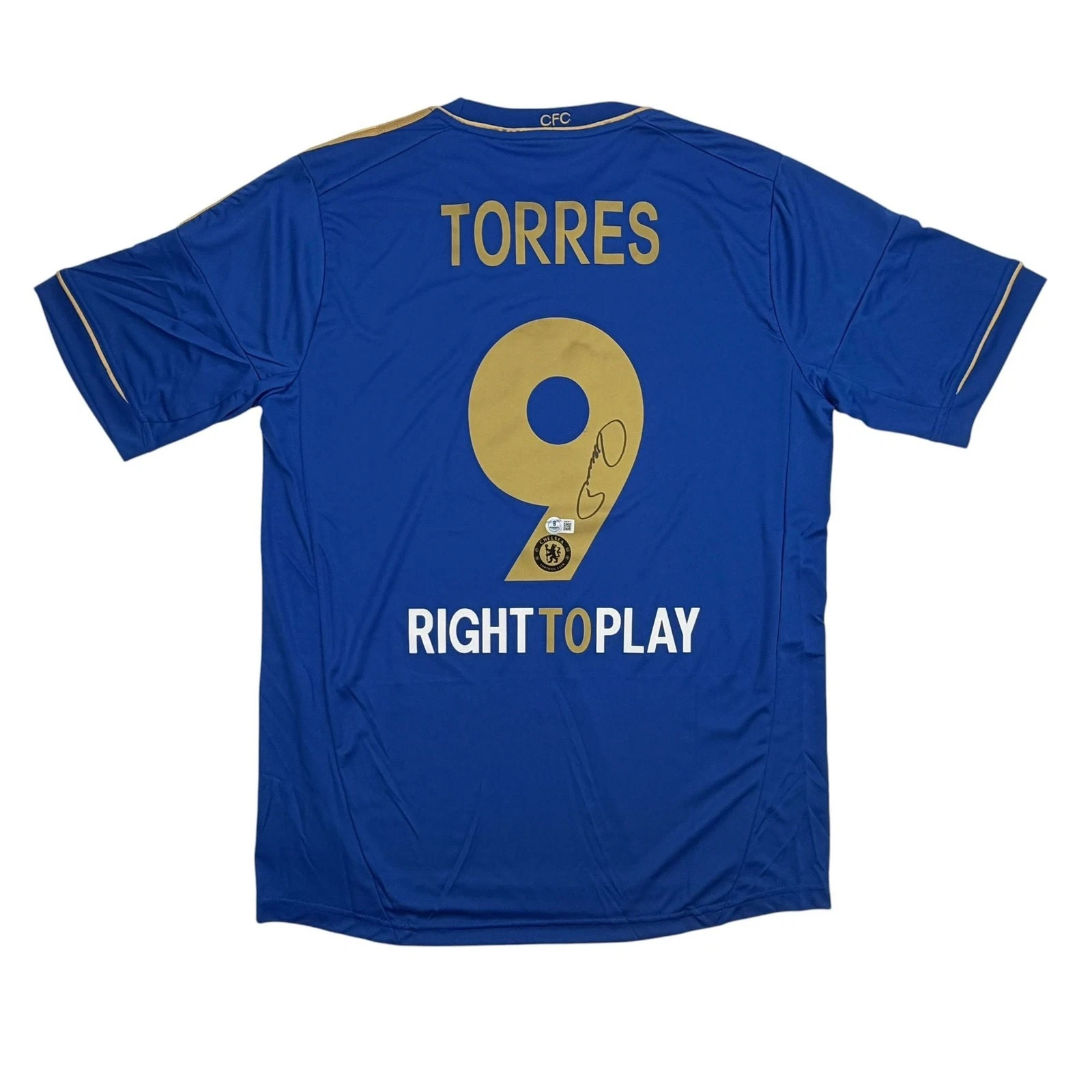 Autographed/Signed Fernando Torres Chelsea FC Blue/Gold Jersey Beckett COA