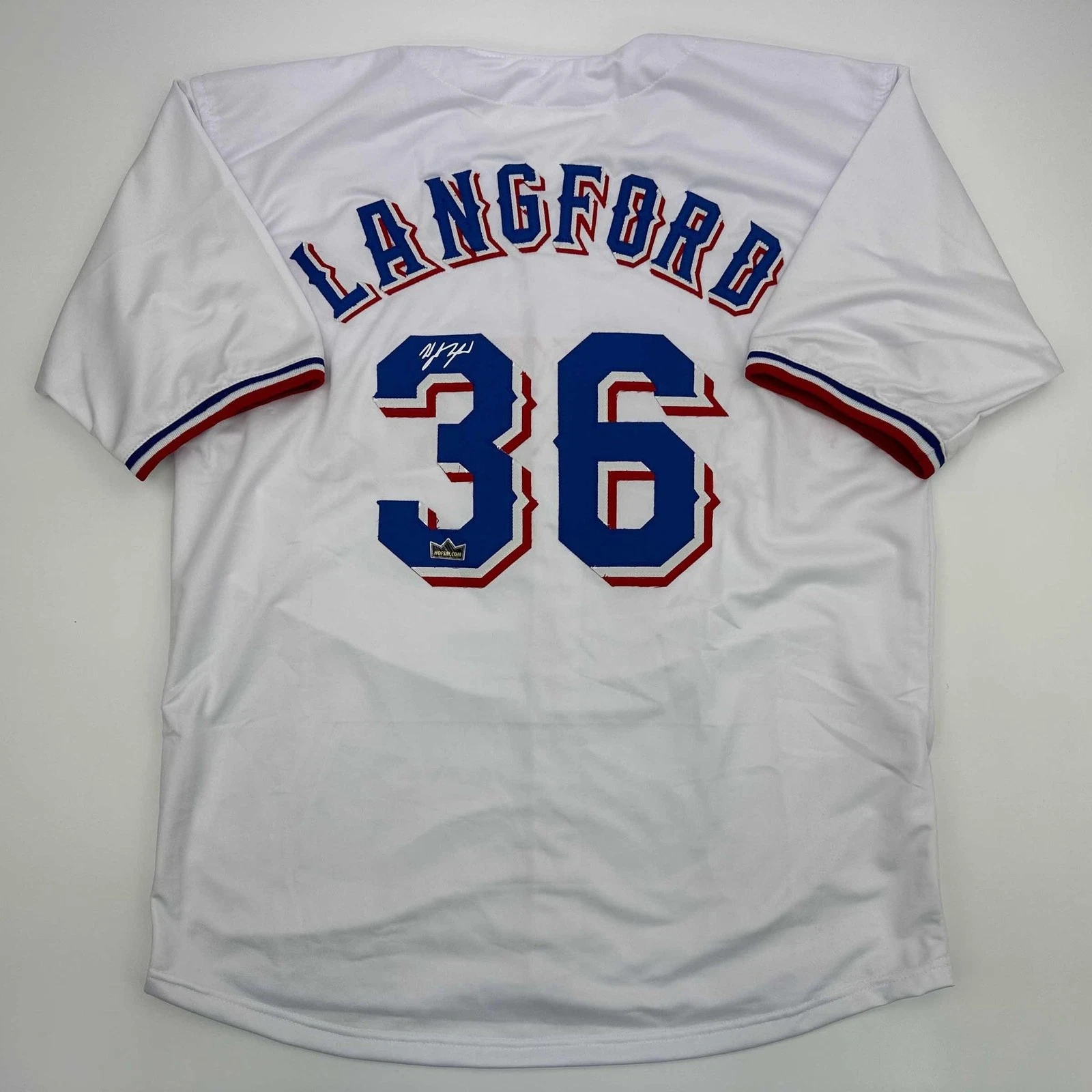 Facsimile Autographed Wyatt Langford Texas White Jersey Size Men's XL