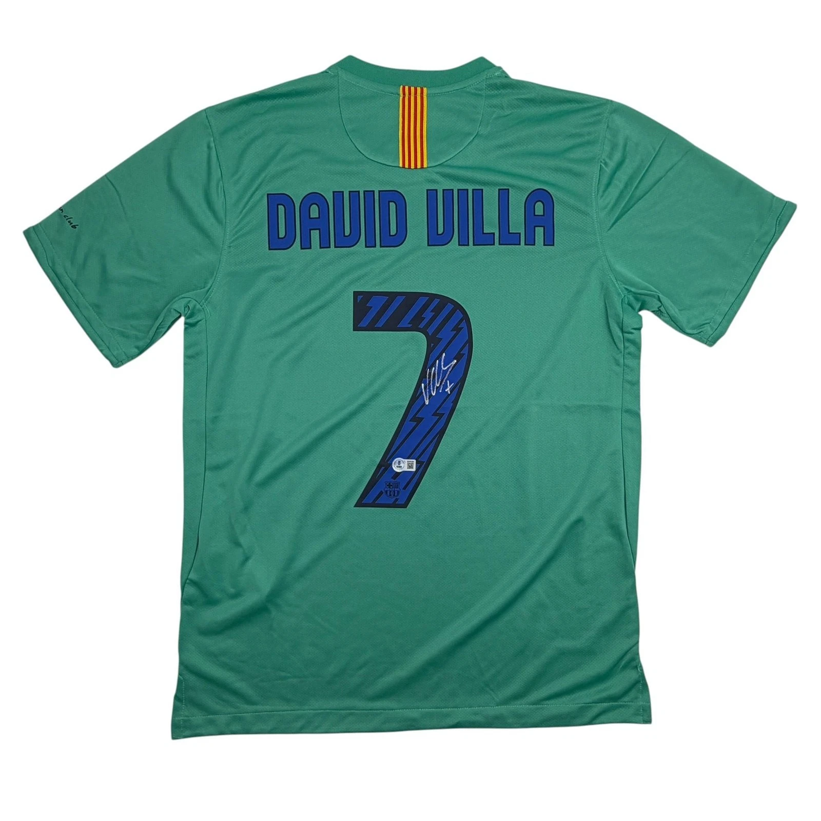 Autographed/Signed David Villa FC Barcelona Teal Jersey Beckett BAS COA