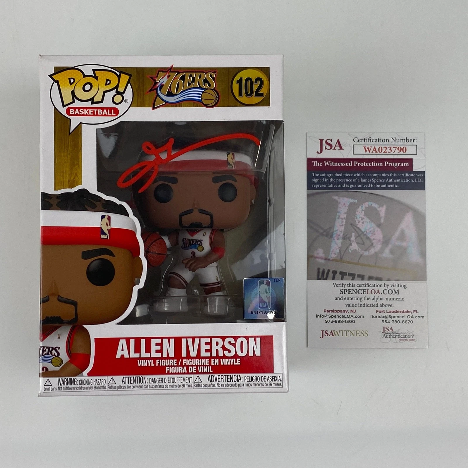 Autographed/Signed Allen Iverson 76ers Funko Pop #102 Figurine JSA COA
