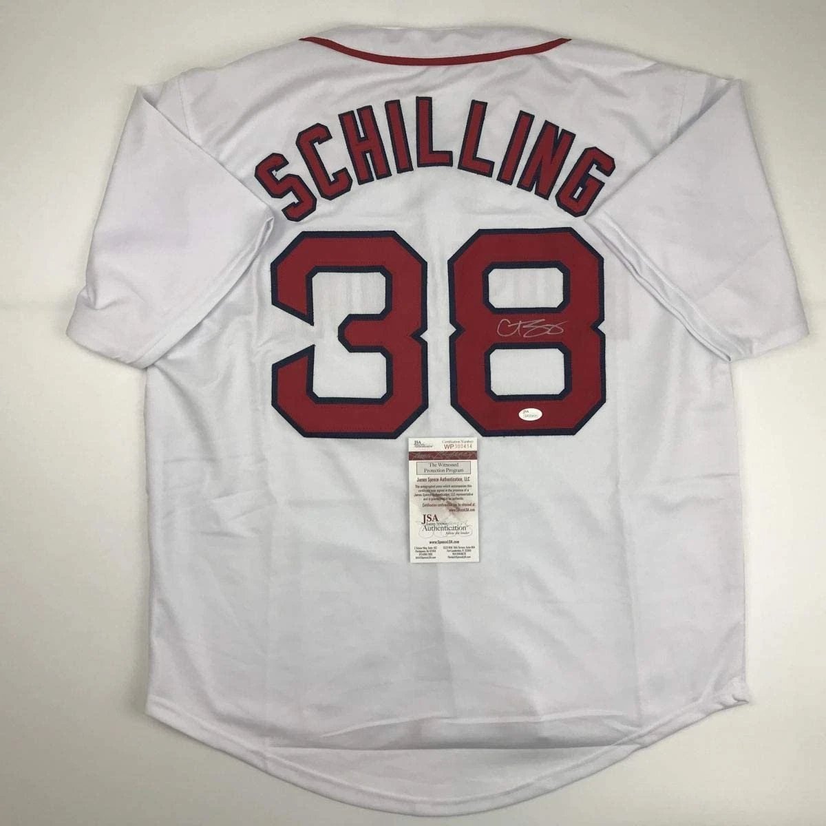 Autographed/Signed Curt Schilling Boston White Baseball Jersey JSA COA Auto