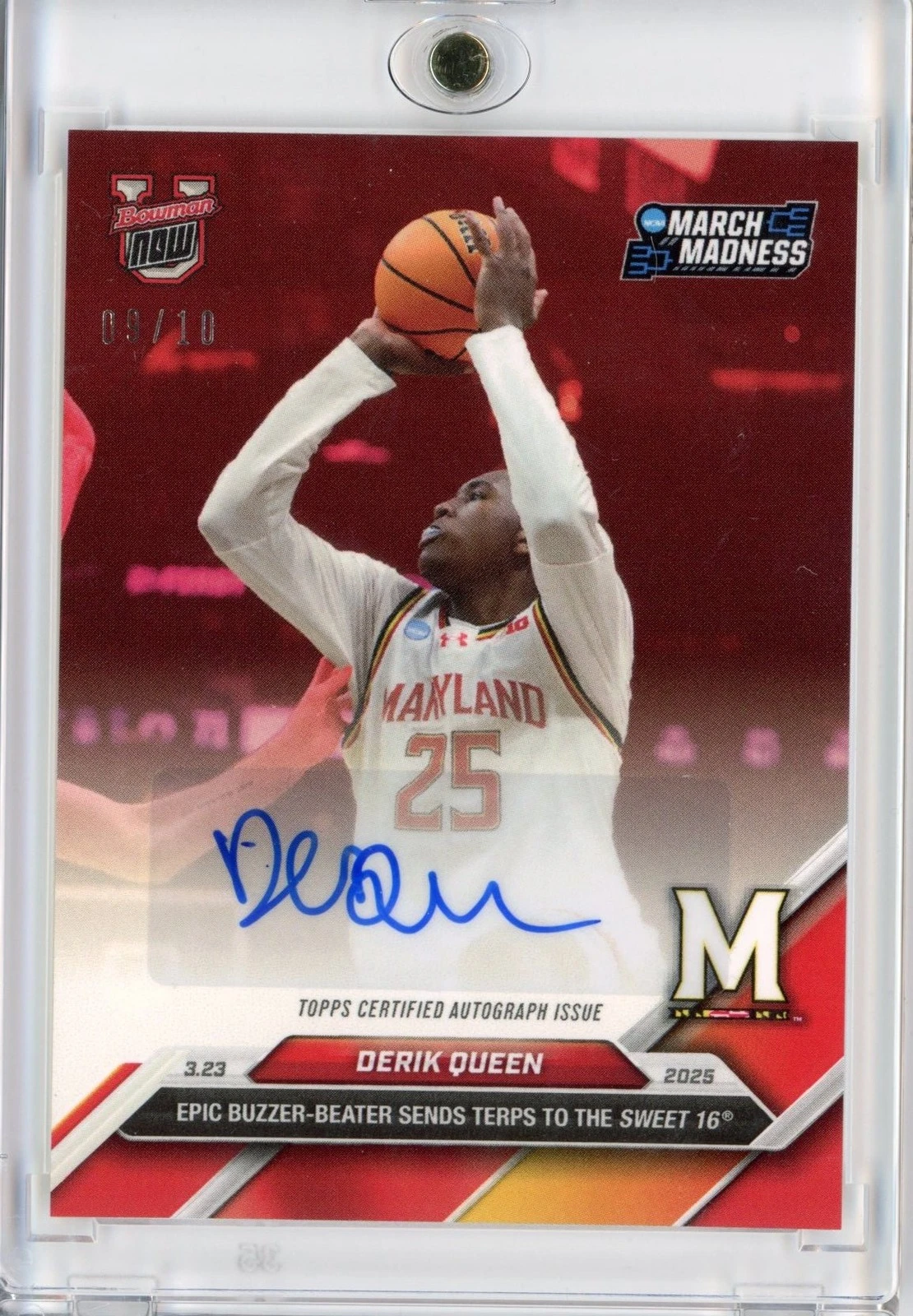 2024 Topps Bowman U Now Derik Queen #98A Red Auto /10 Rookie RC Card